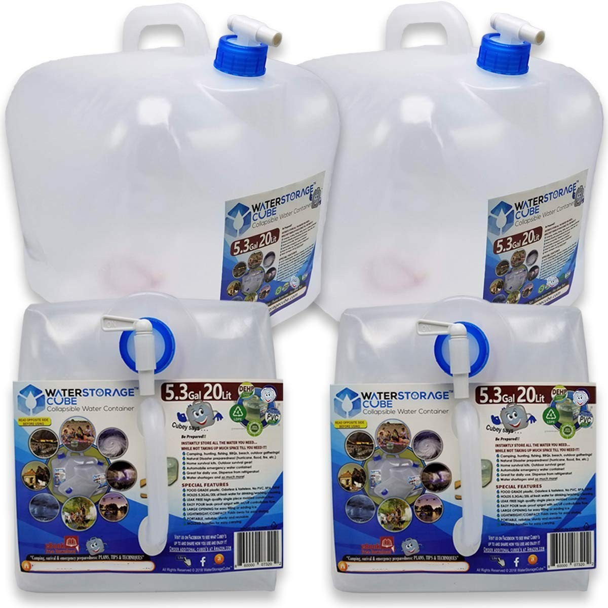Collapsible BPA-Free Water Container with Spigot – Portable Camping Jug 1.3/2.6/