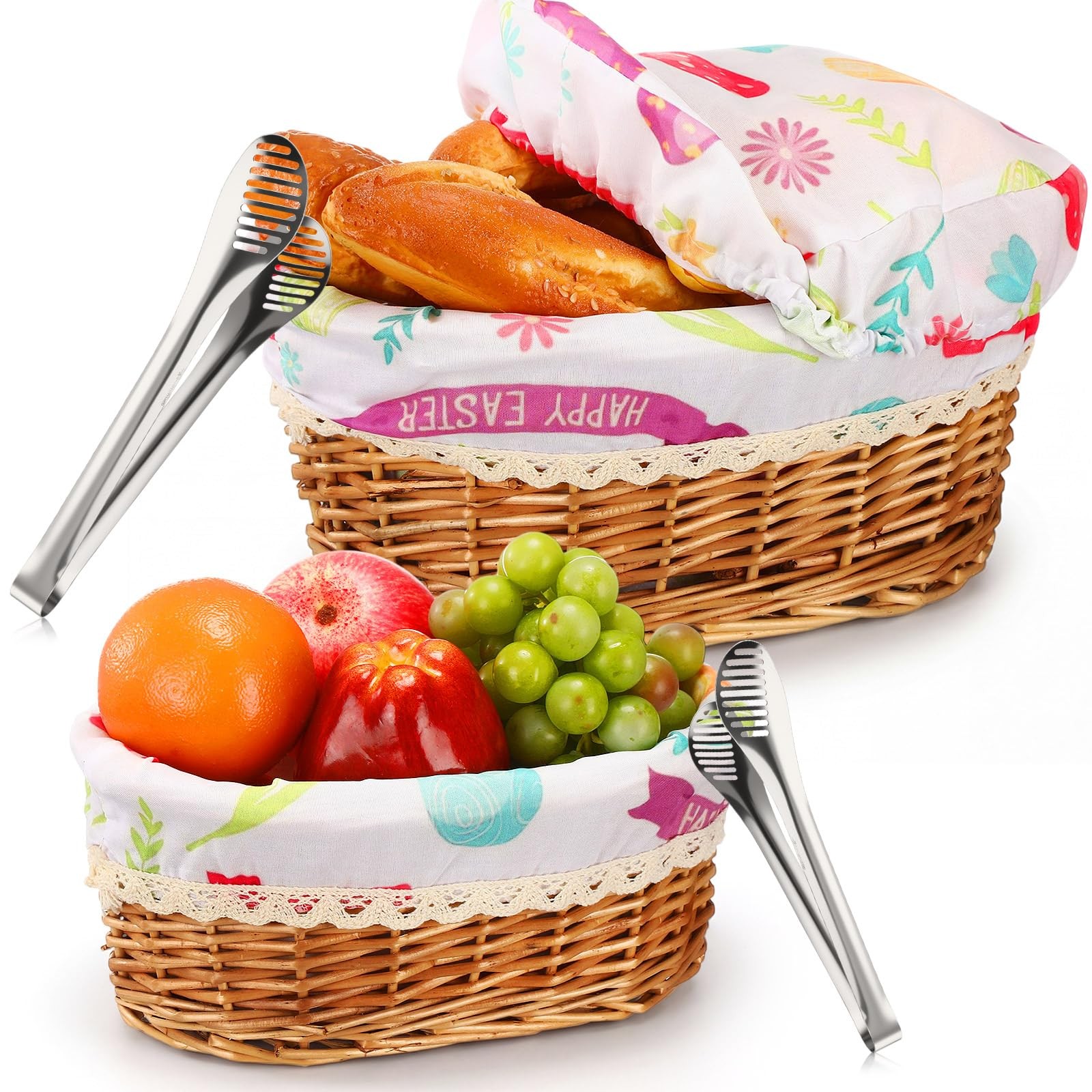 2 Set 11″ 12″ Wicker Bread Basket for Serving Large Woven Bread Baskets with …
