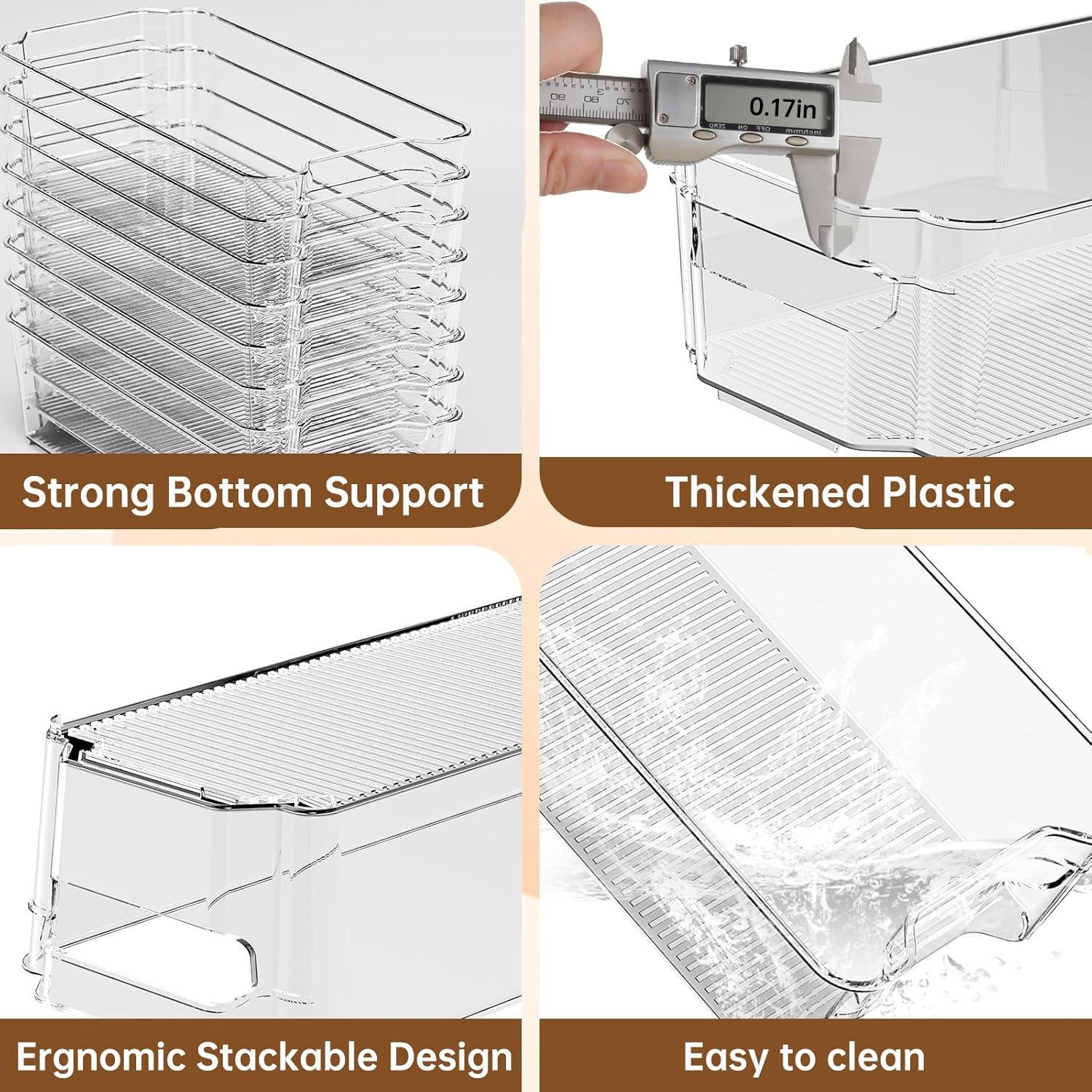 Clear Fridge Organizer, Refrigerator Organizer Bins with Handle, Freezer, Kitche
