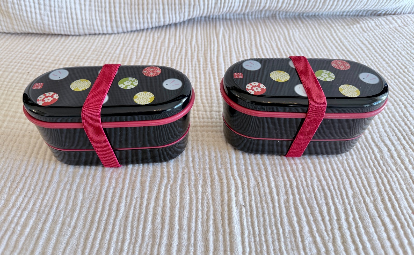 Japanese Bento 2-Tier Lunch Box – Temari Rabbit Pattern – Set of 2