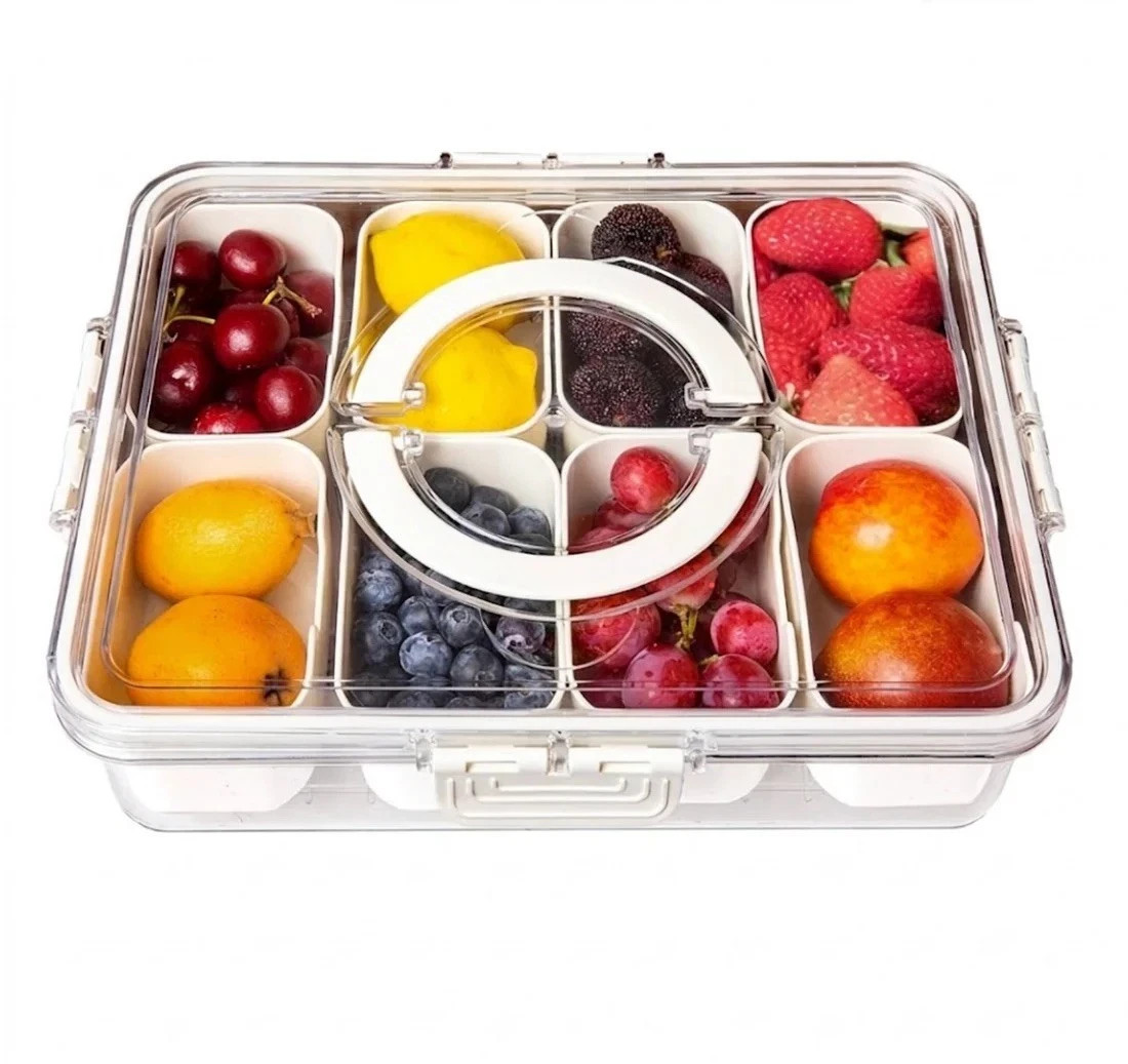 Eanpet Divided Veggie Tray with Lid and Handle 8 Compartment Serving Dividers