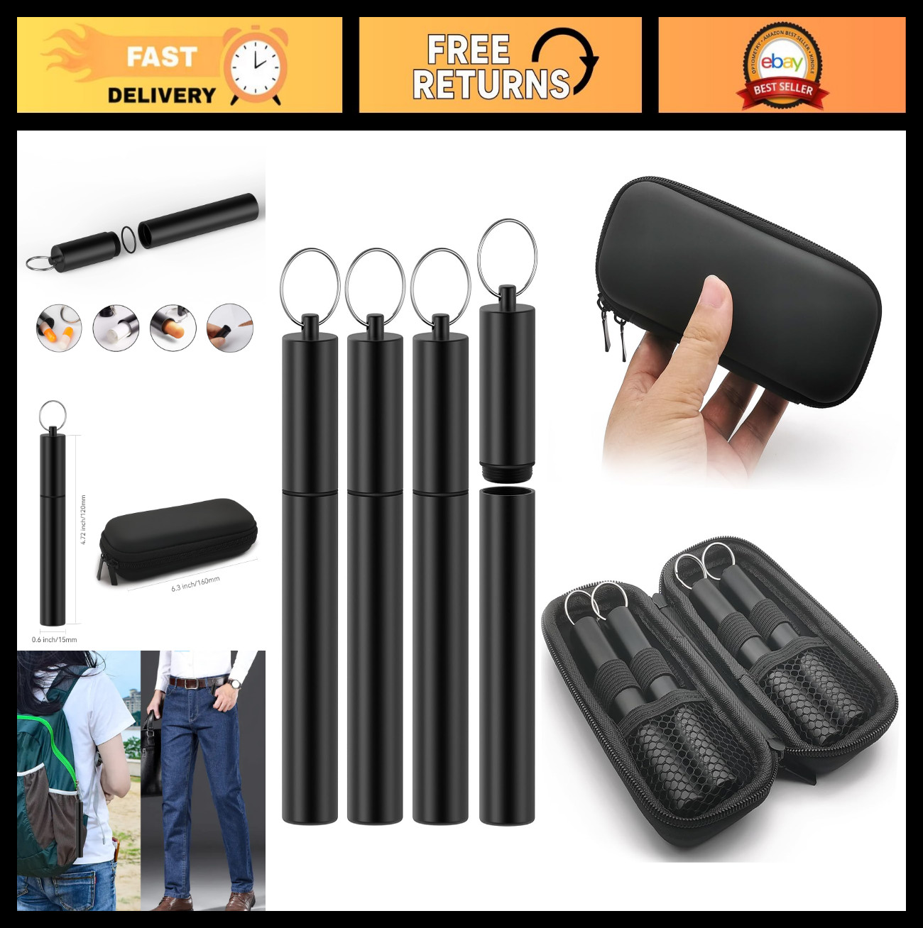 4-Pack Portable Aluminum Tube Containers – Airtight, Waterproof, Keychain, 4.6″