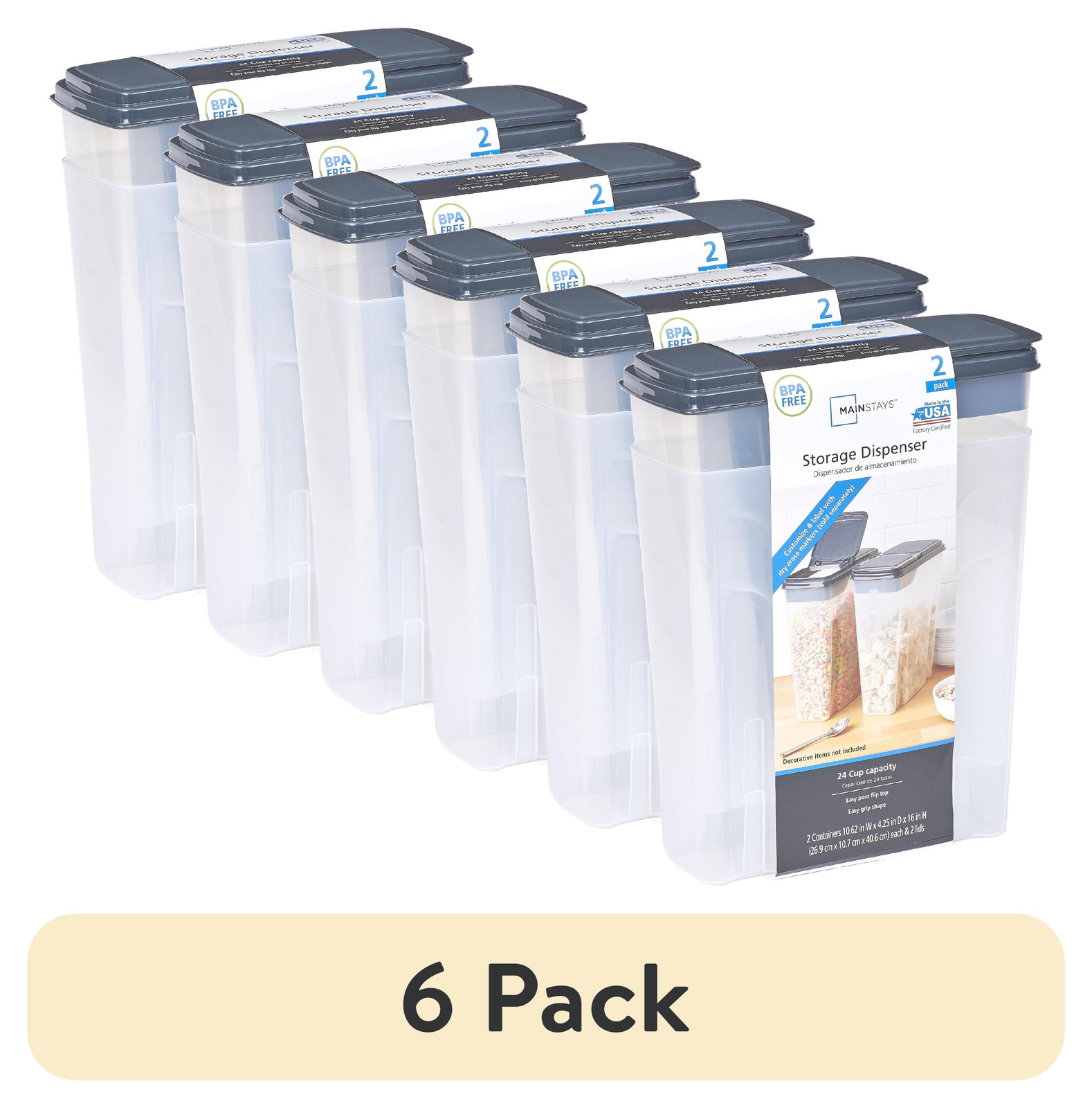 Mainstays 2-Pack Cereal Keeper, Plastic, 24 Cup – Dark Gray Lid