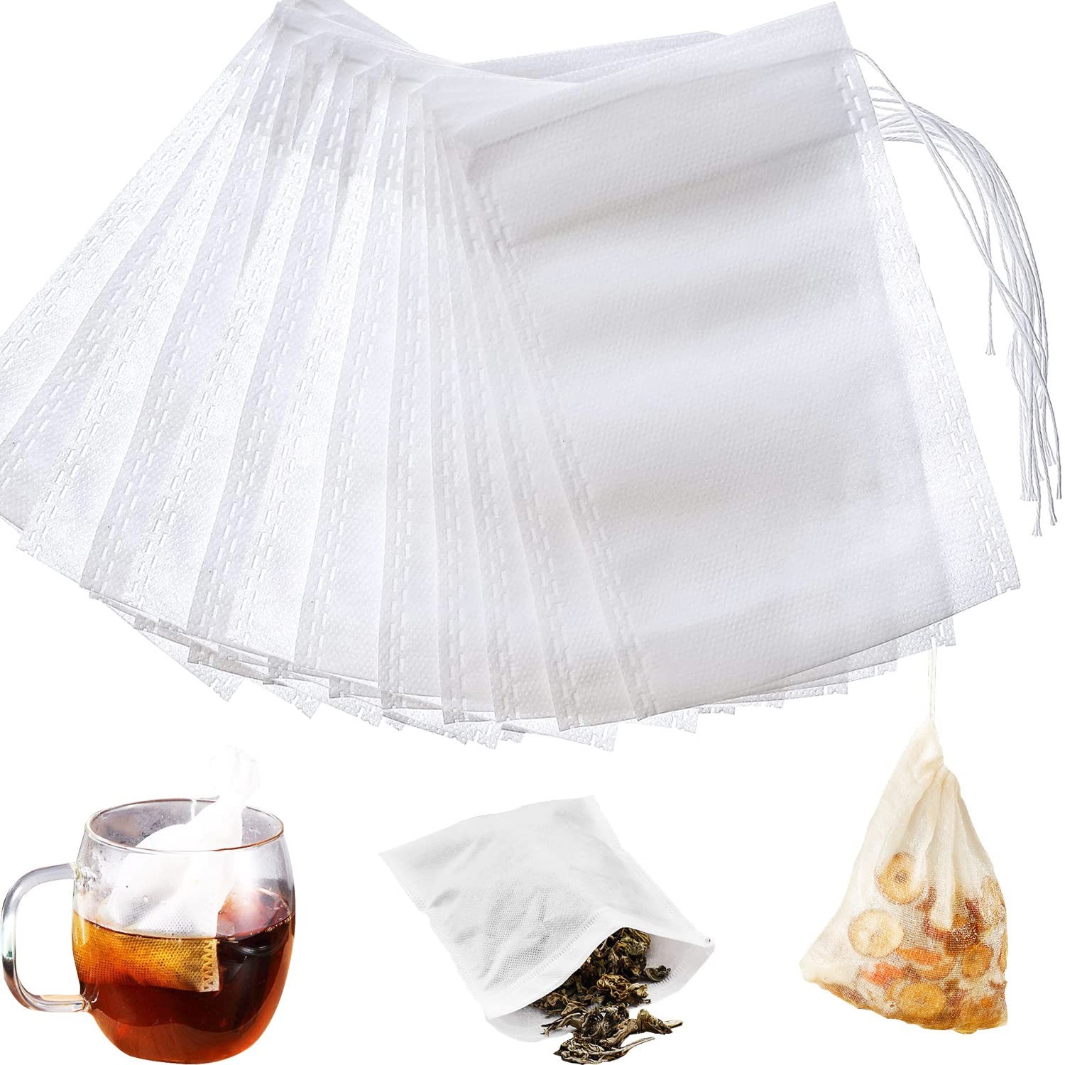 LTKJ 100-pack Cotton Tea Filter Bags Coffee with Drawstring for White