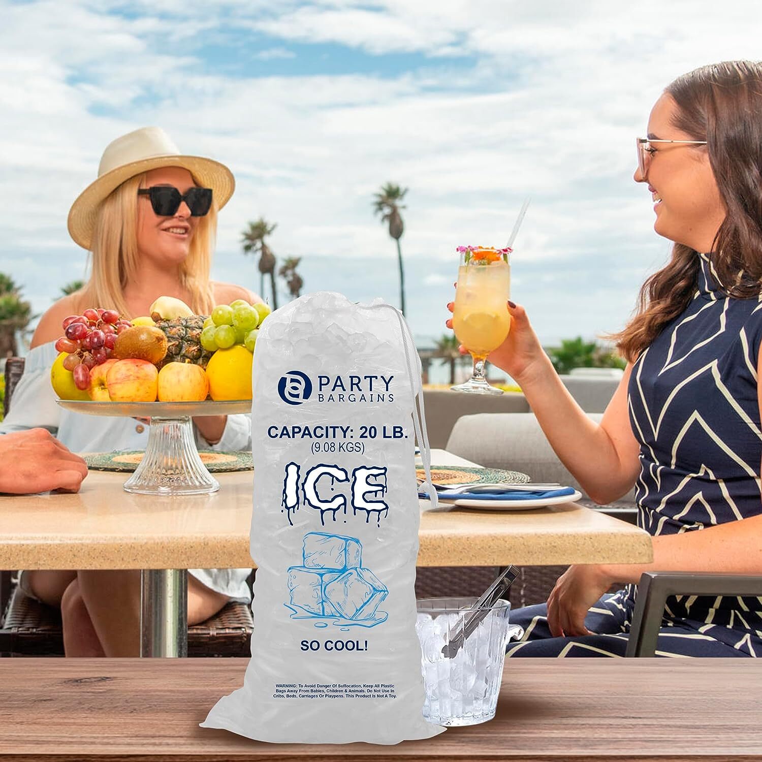Party Bargains Drawstring Portable Ice Storage 20lb size: 28×14 IN – 100 ct
