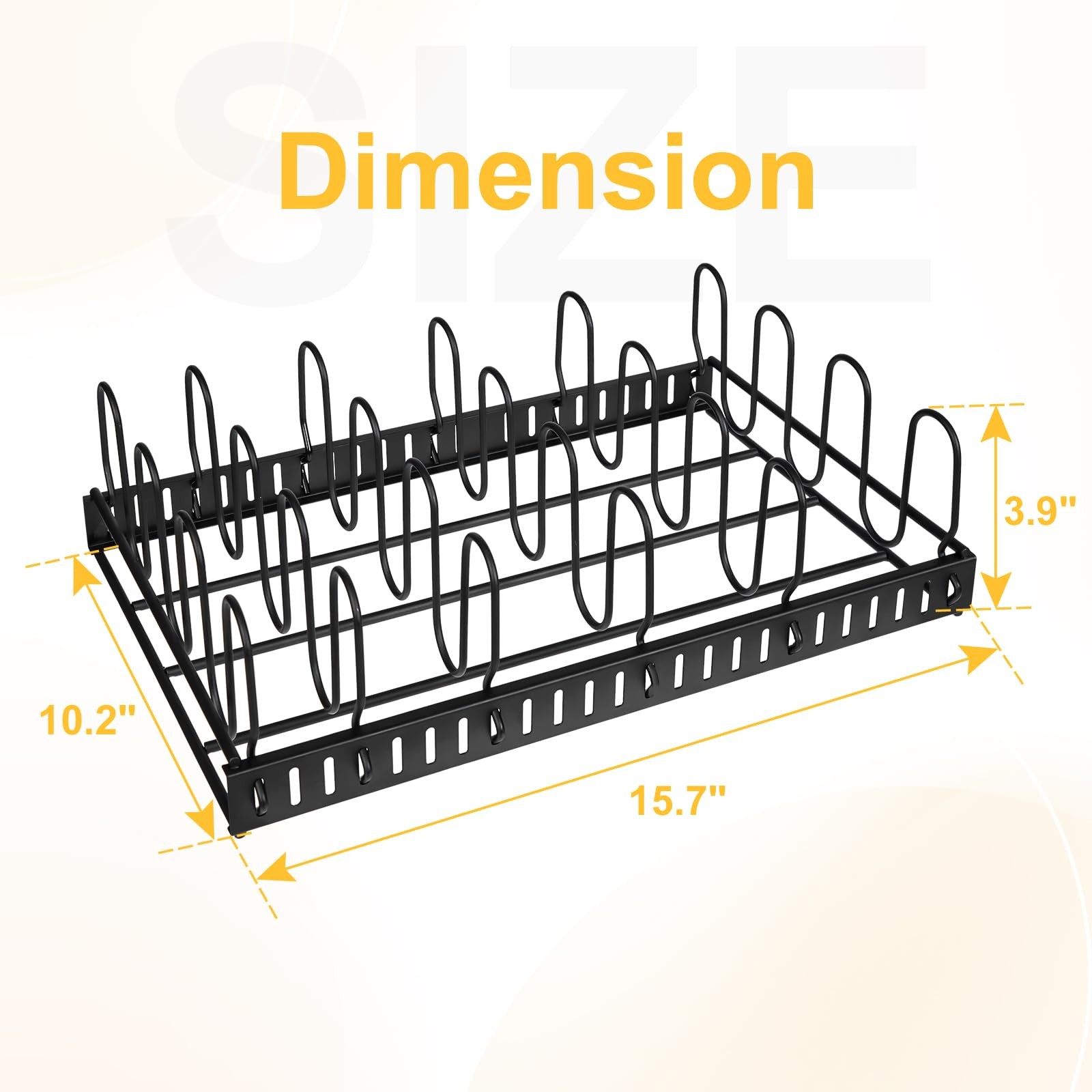 Black Metal Food Container Lid Organizer with 6 Adjustable Dividers for Cabinet