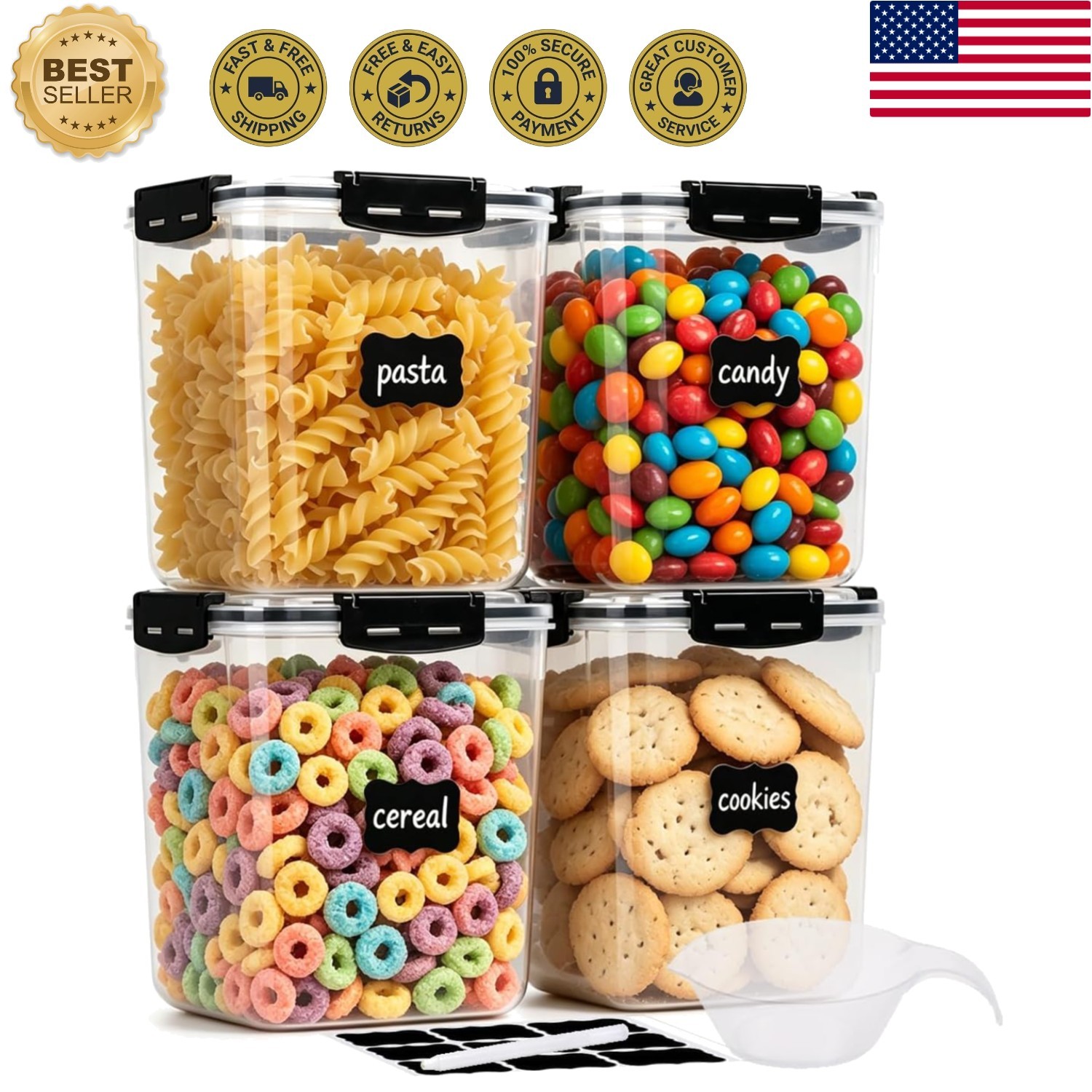 Airtight Food Storage Containers with Lids Plastic 5.3L Set of 4 | Large Pant…