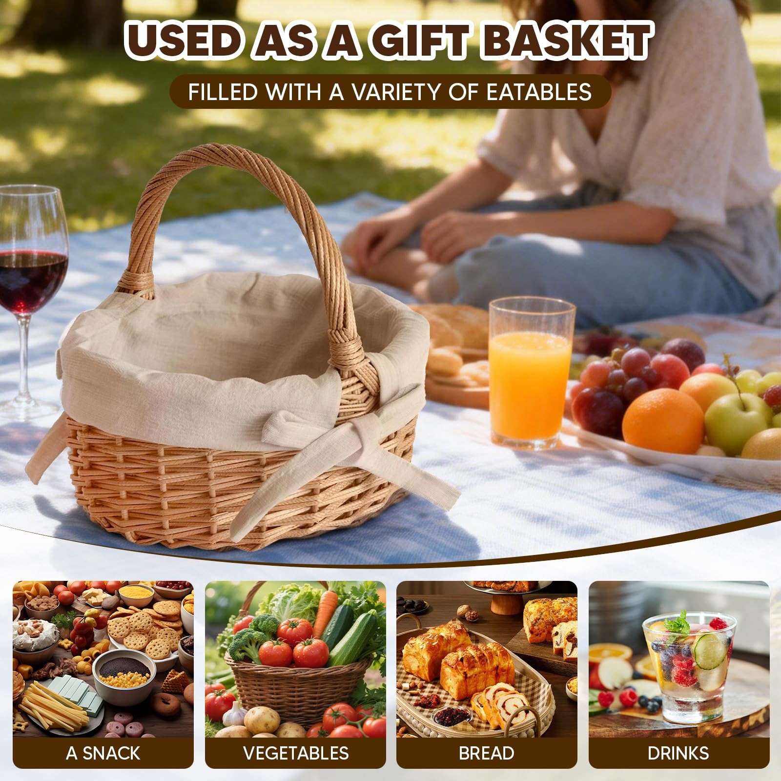 Small Wicker Basket Picnic Storage Bread Eggs Candy Harvesting Photo Prop