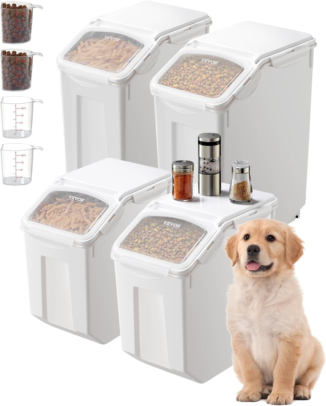 Pet Food Rice Storage Container, 3.5Gal/15Lx2 + 4.5Gal/20Lx2 Large Dog Food
