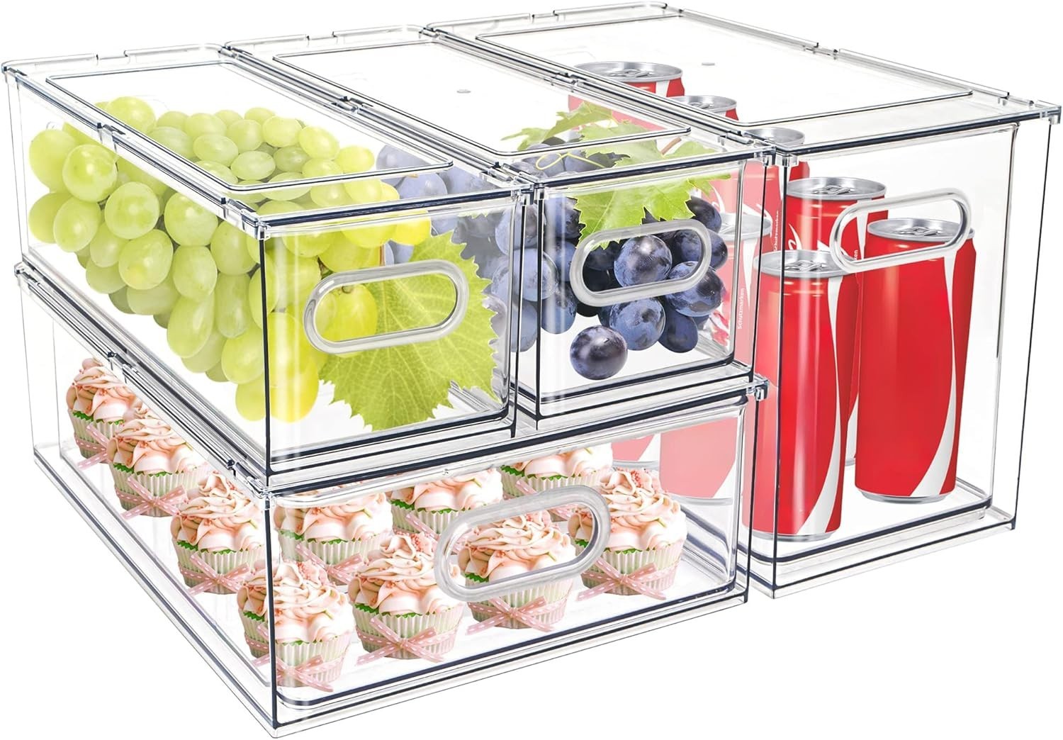 4 pack Stackable Refrigerator Organizer Bins Pull-Out Drawers Fruit & Veggies