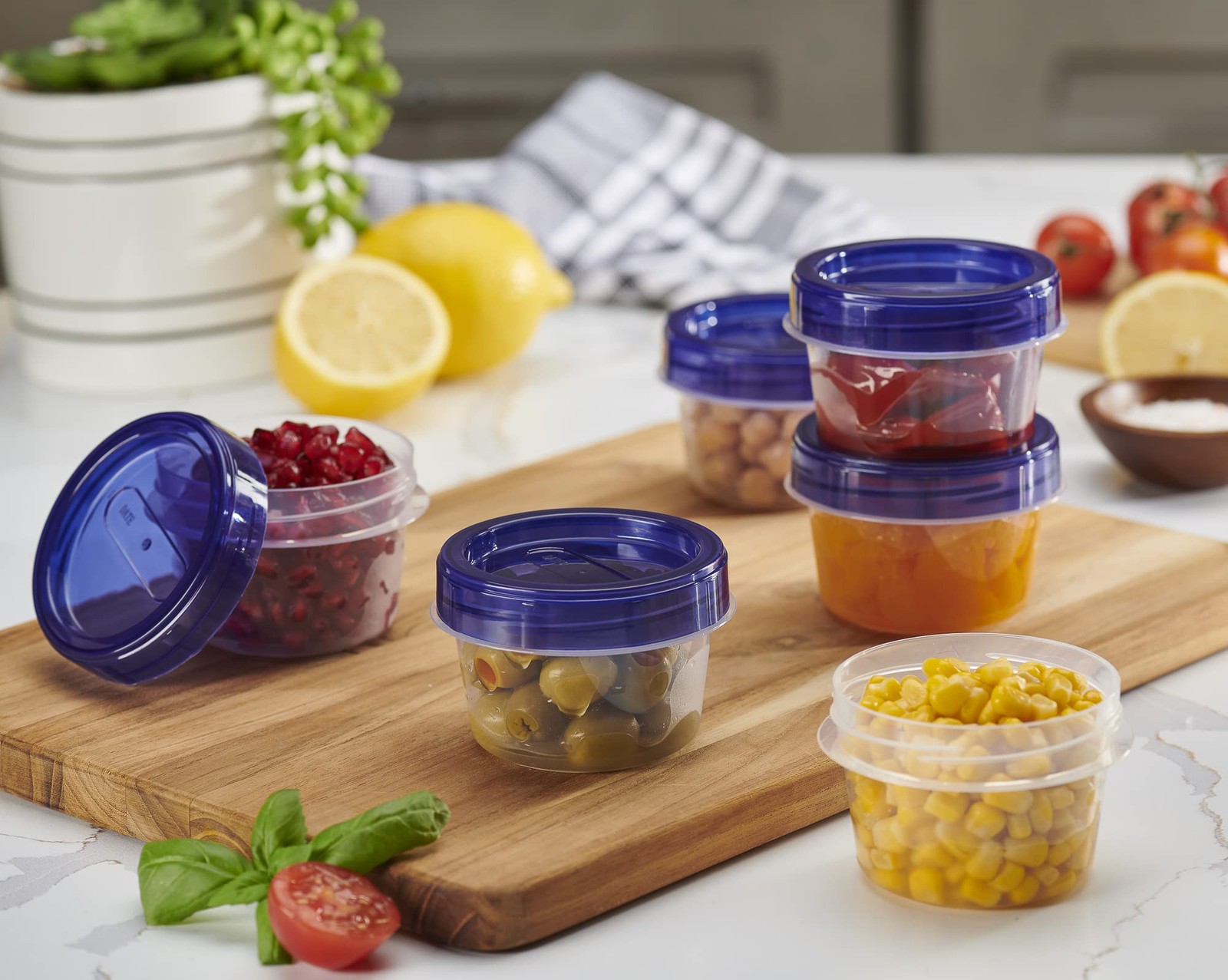 6 Pack Twist Cap Food Storage Containers with Blue Screw on Lid- 4 oz Reusabl…