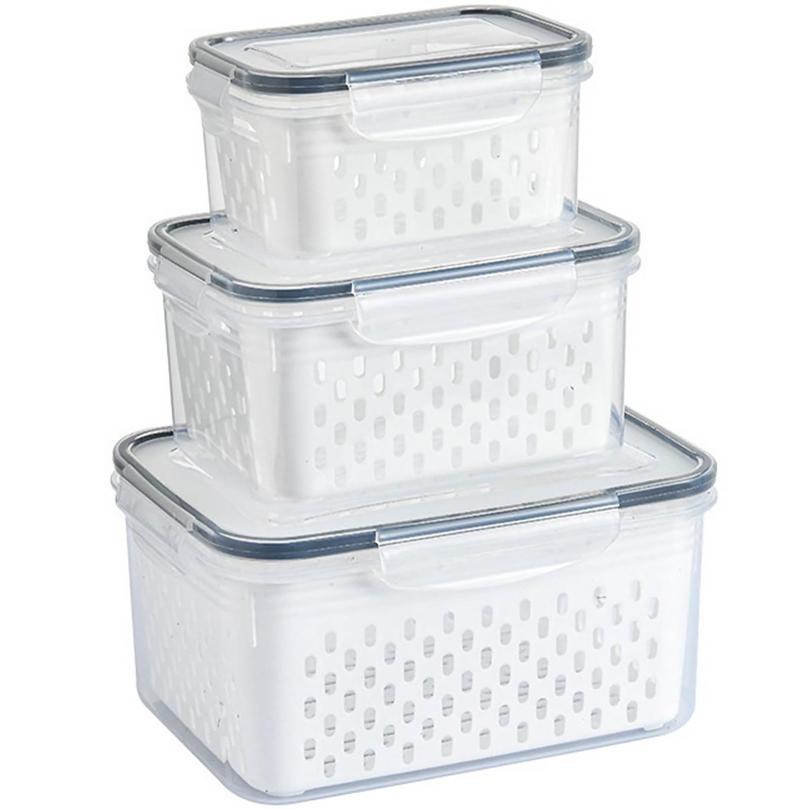 Lizbin 3 PCS Fruit Storage Containers for Fridge with Removable transparent