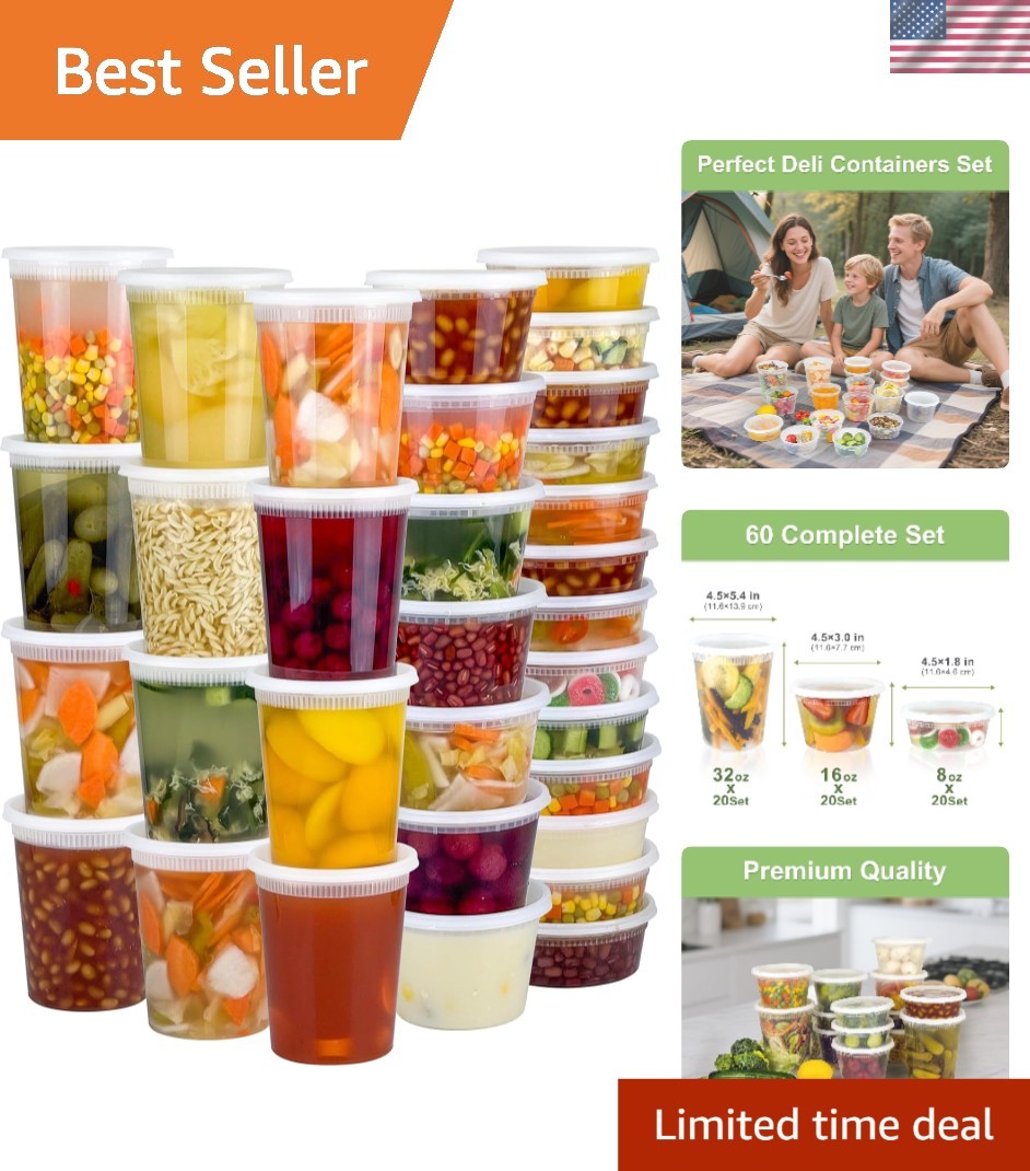 Airtight Takeout Containers – 60 Sets, Dishwasher/Microwave Safe & Food Grade