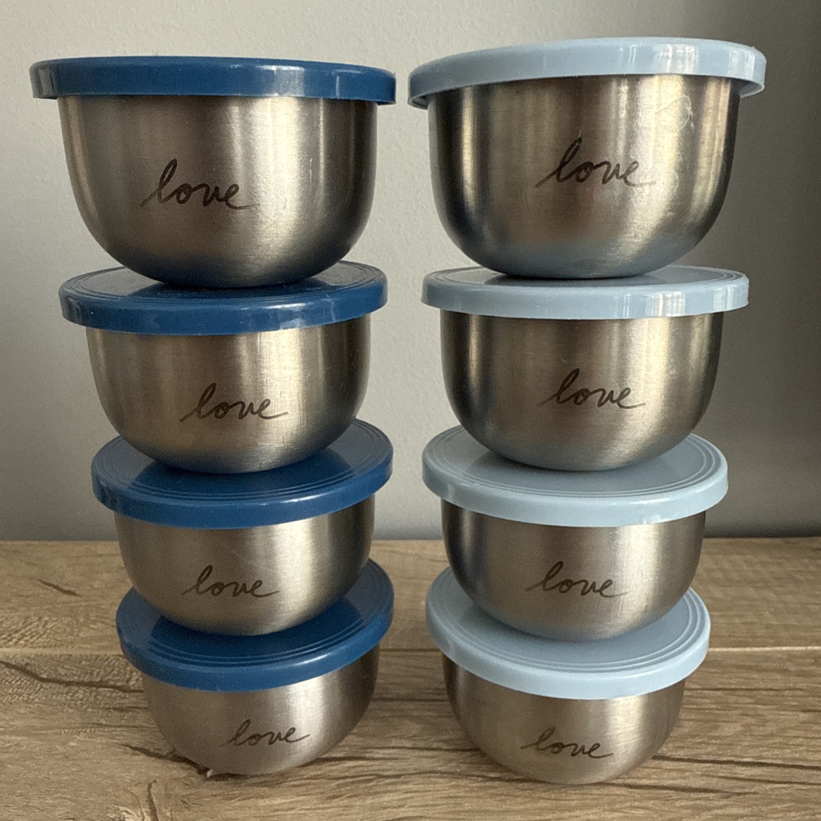 ELLEN DEGENERES ED “LOVE” small stainless prep bowls w/lid storage containers x8