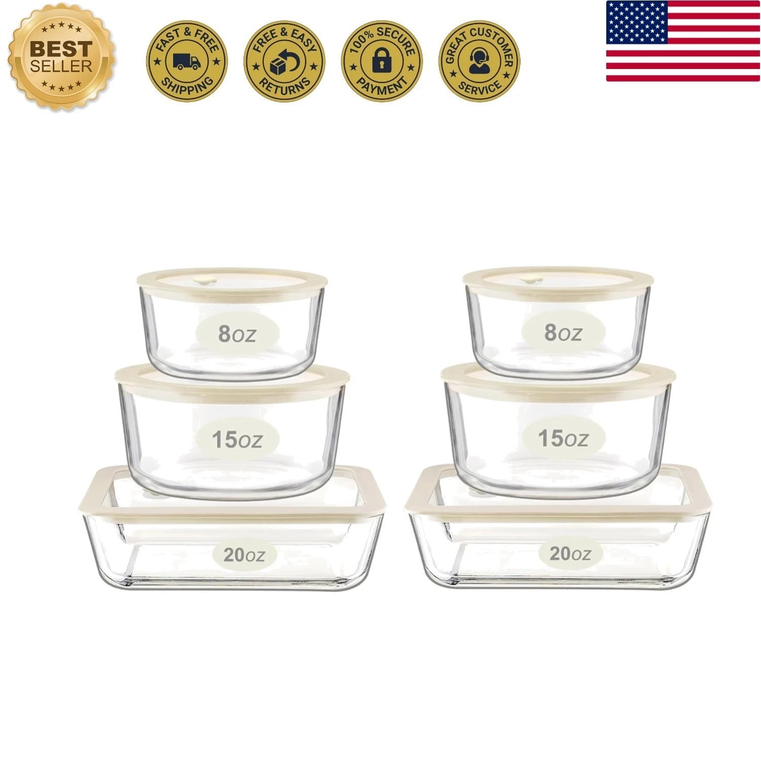 Versatile 6-Piece Glass Food Container Set – Microwave Safe, Leak-Proof Design