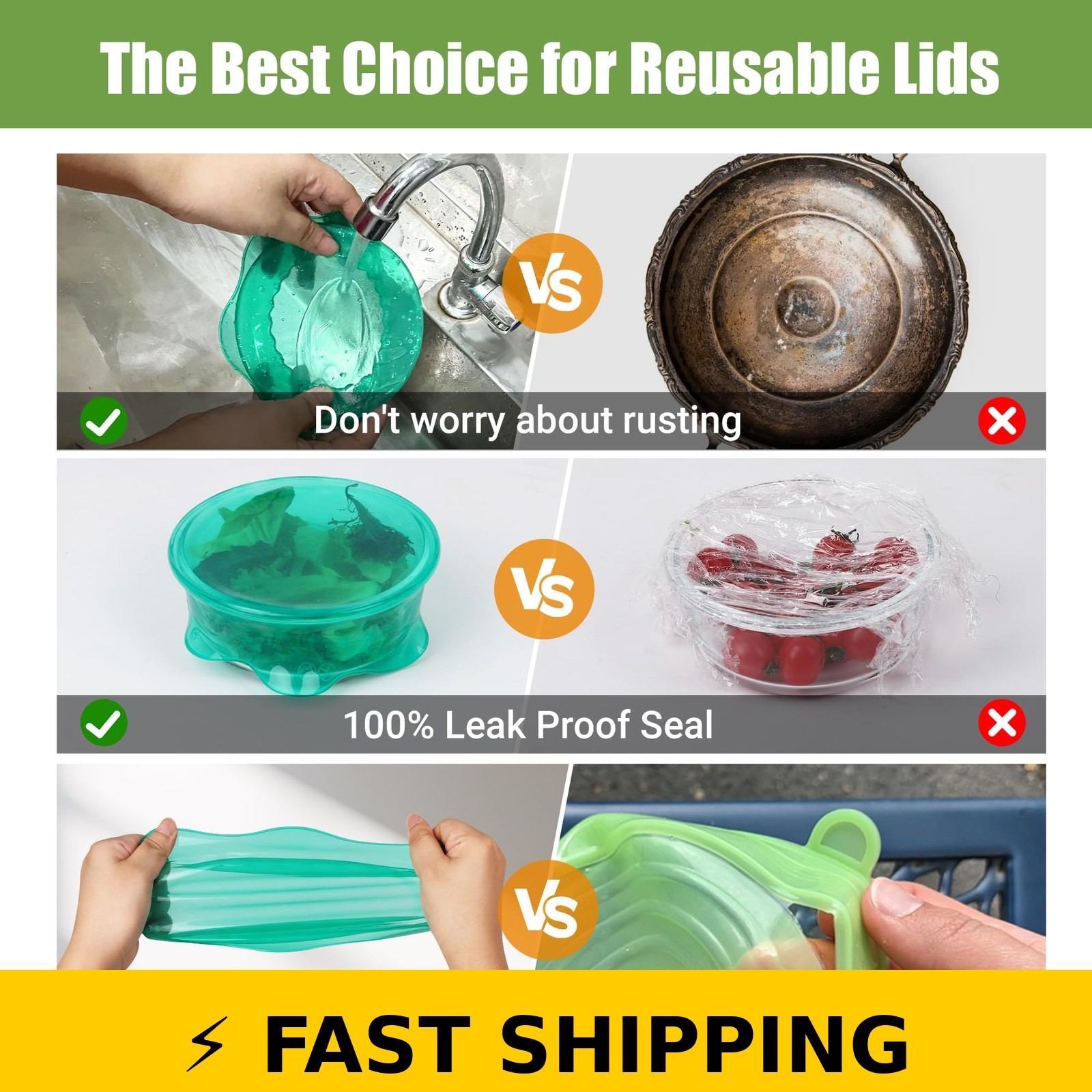 ROTTOGOON Silicone Stretch Lids – Reusable Food Covers, 6PCS