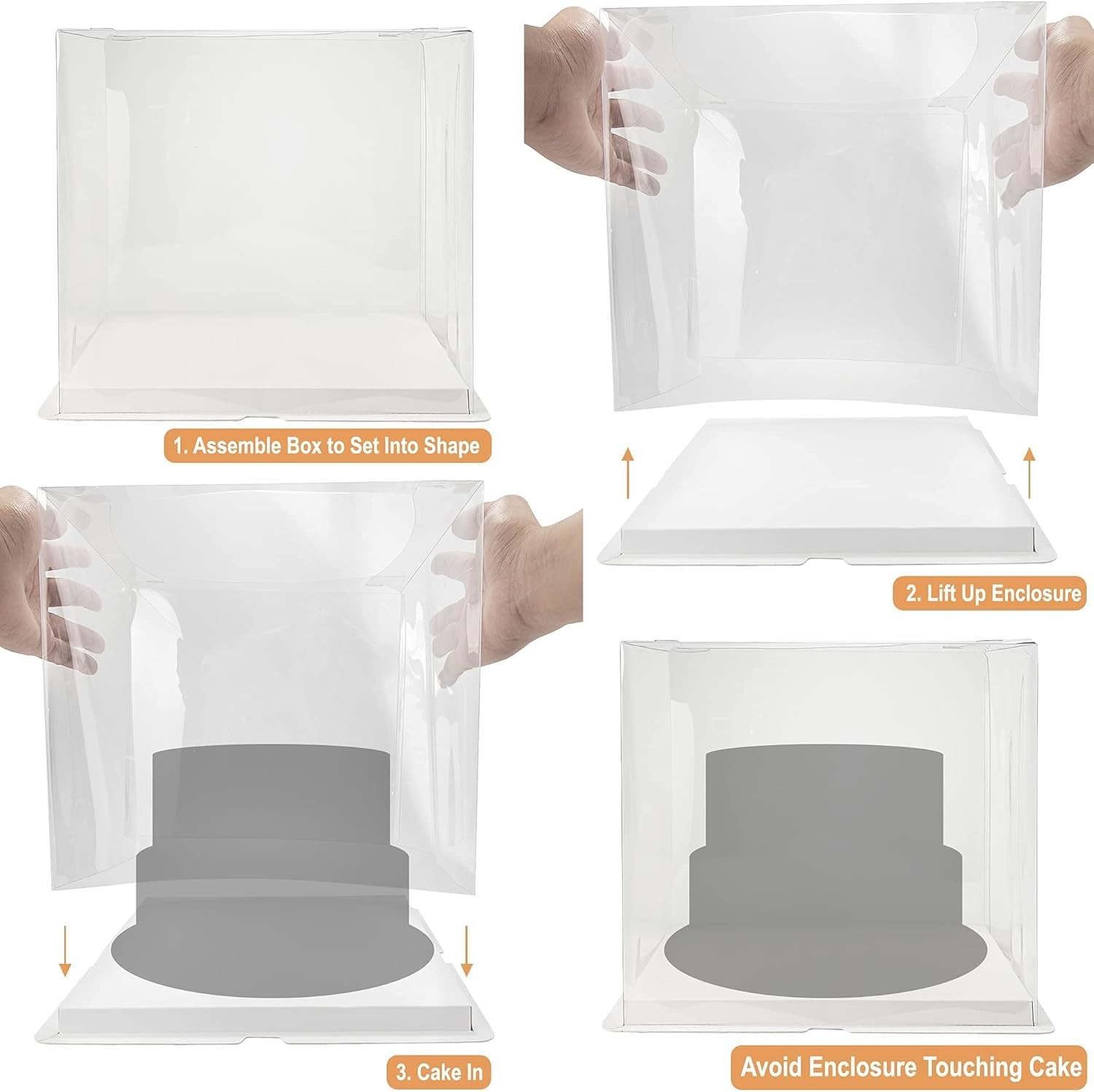 BOARDS+ 10 Inch Clear Cake Boxes (8 Pack) + Satin White Ribbon | Sturdy Beaut…