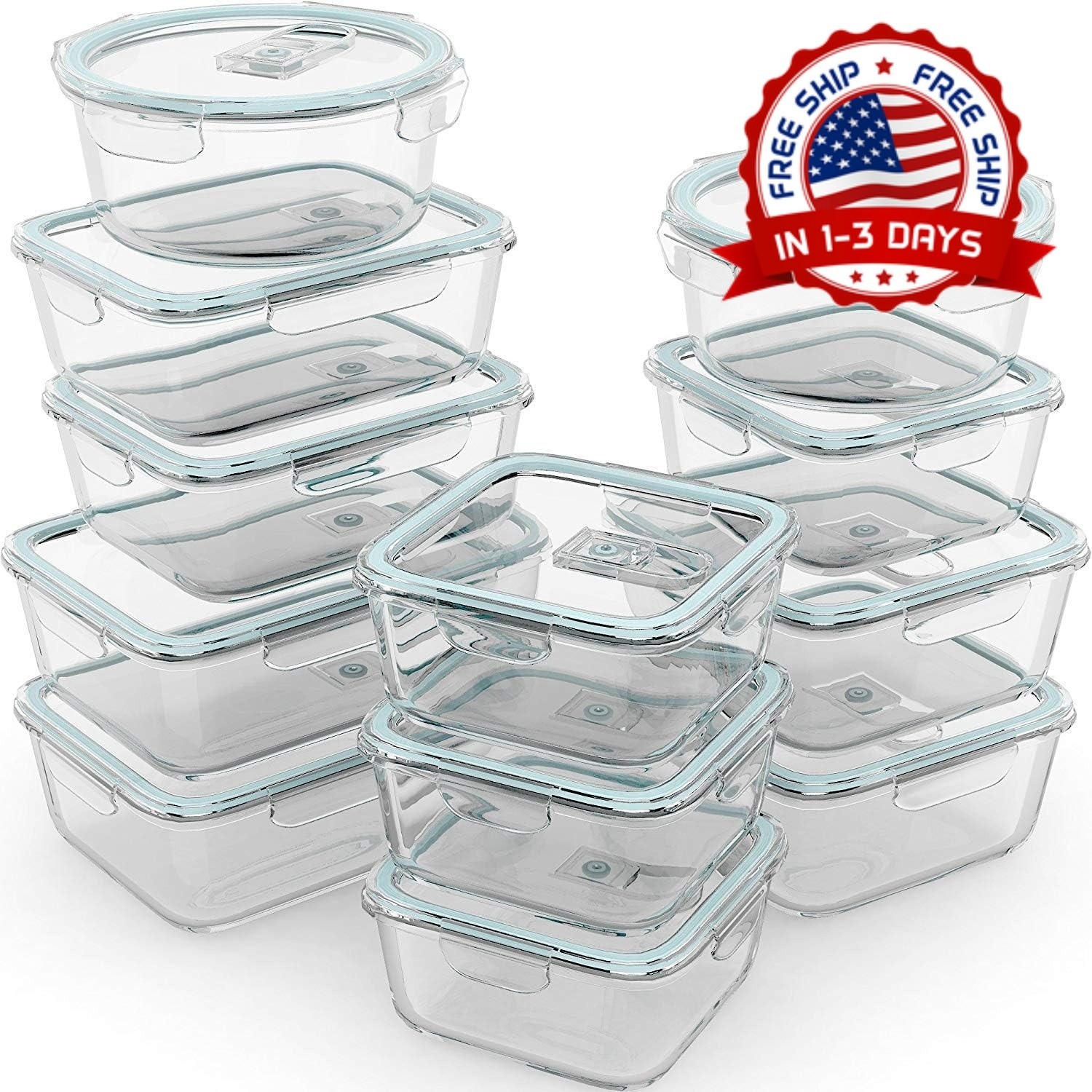 Recipientes de vidrio para almacenar alimentos con tapa, [24 piezas] Recipientes