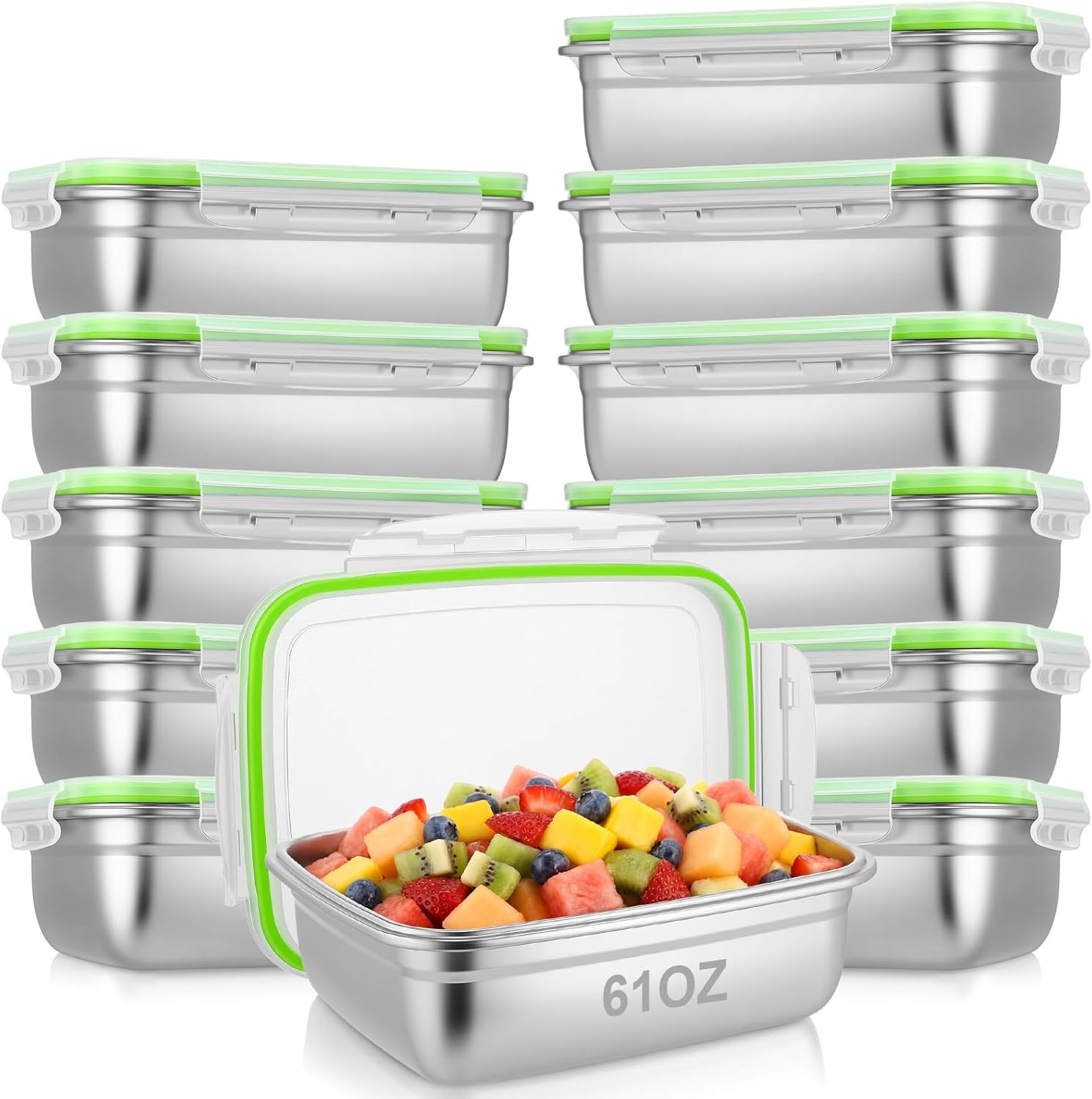 12 Pcs 304 Stainless Steel Food Storage Containers with Airtight Lids, Metal Mea