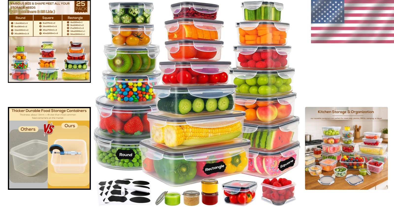 50-Piece Stackable Food Storage Containers – Thicker, Clear, Airtight Set