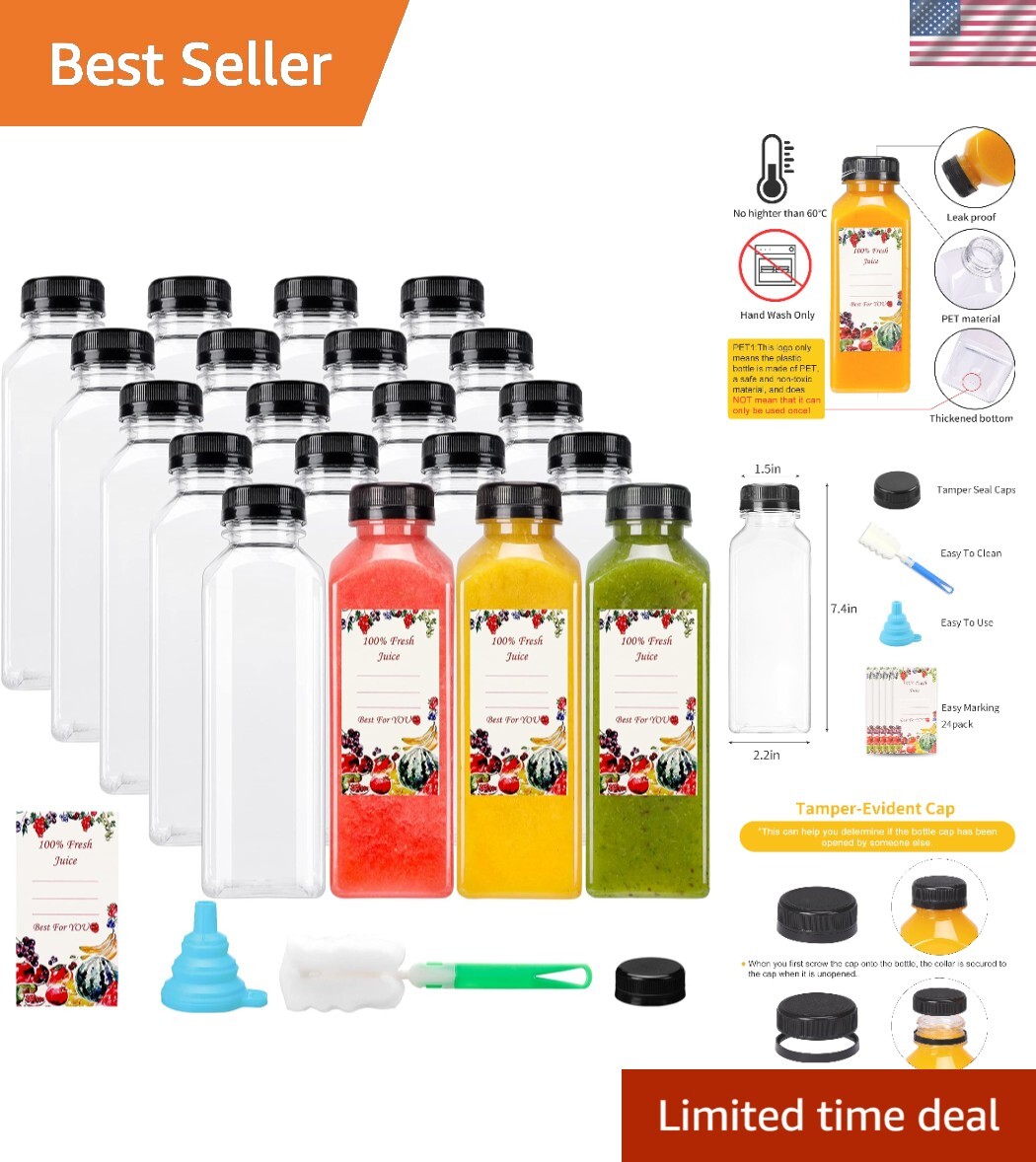 Functional 20-Pack of 16oz Plastic Bottles with Leak-Proof Caps & Accessories