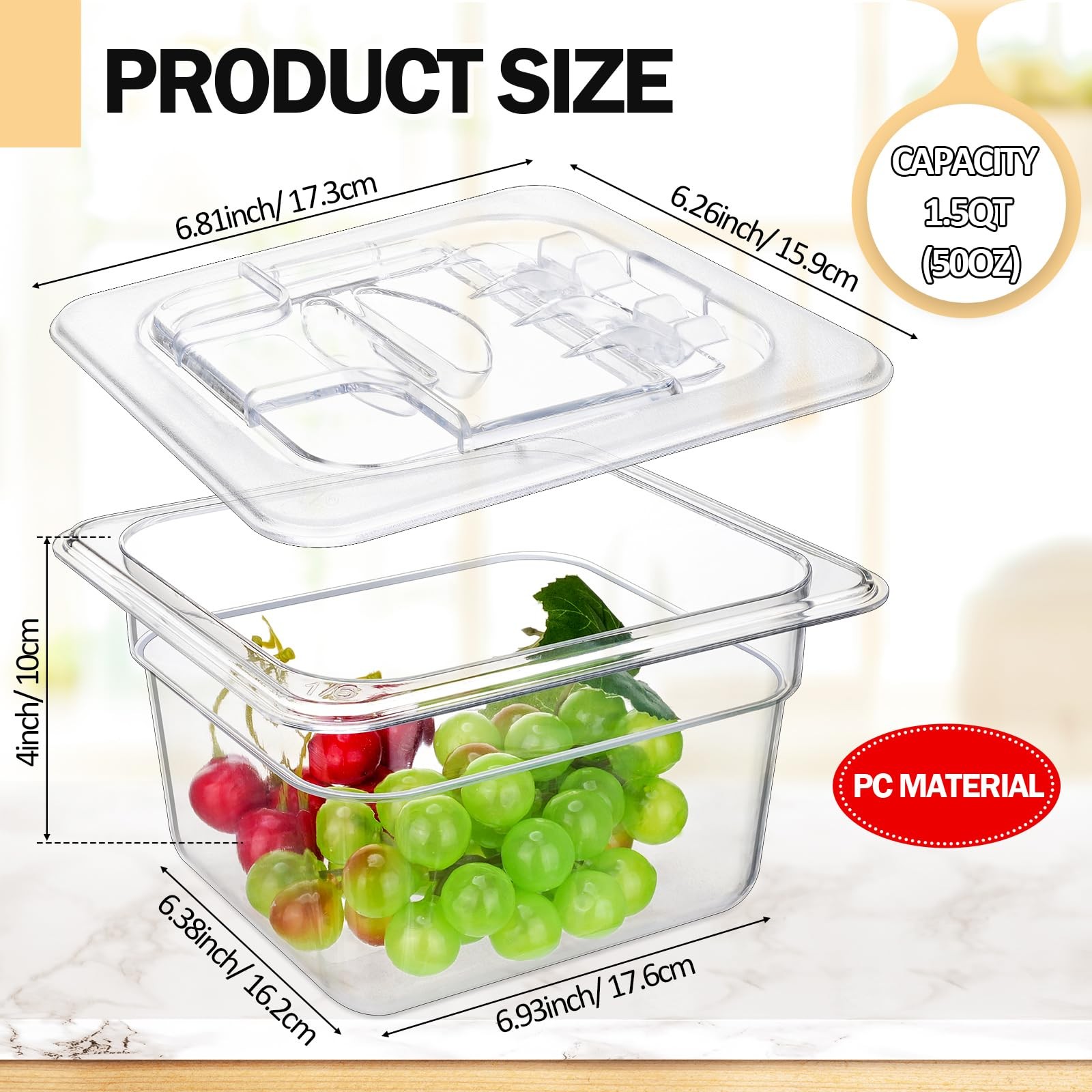 12 Packs 4” Deep Polycarbonate Food Pan with Lid 1/6 Size Stackable Plastic …