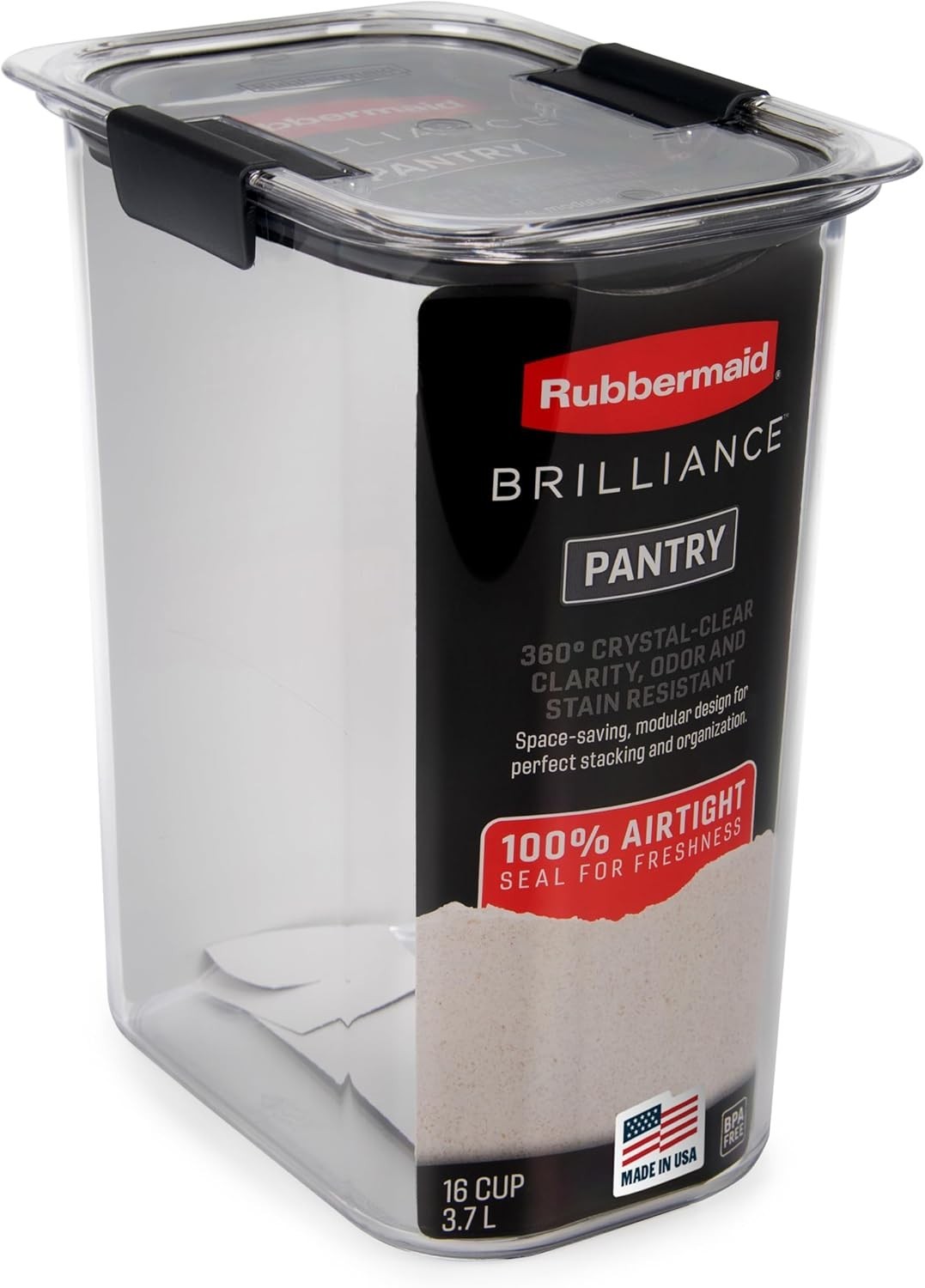 Rubbermaid Brilliance Food Storage Container 16 Cup Clear Grey Airtight Pantry
