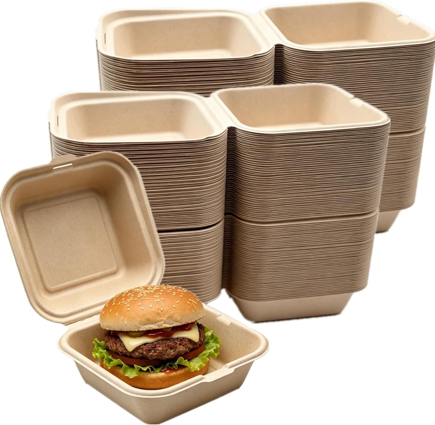 150 Pack Clamshell Take Out Food Containers 6 x 6 Inches Disposable To-Go