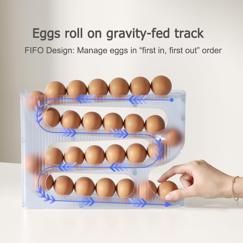FIFO Egg Holder for Fridge, Egg Organizer for 56 Large Size Eggs | 2-Pack Auto R