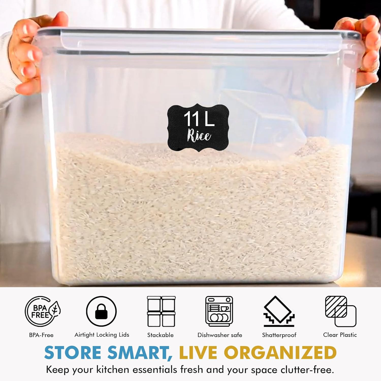 2PC 11L Flour Sugar Storage Containers w/ Easy Carry Handle-Plastic Extra Large