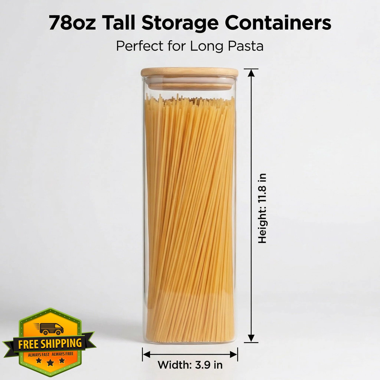 Snaiio 3pk 78oz Glass Pasta Containers Bamboo Lids