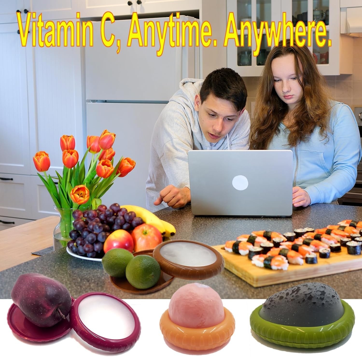 5-Piece Avocado Saver and Tomato Holder Set – 4 Reusable Silicone Food Storag…