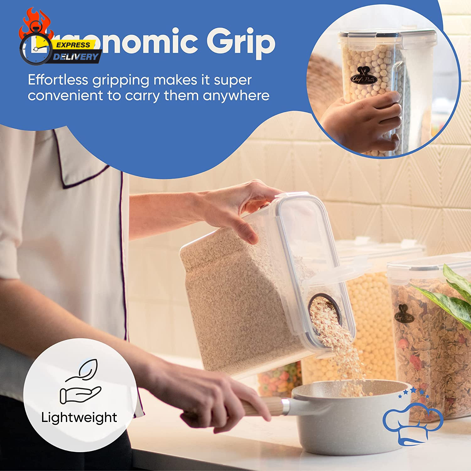 Cereal Containers Storage Set Large (4L,135.2 Oz), Airtight Food Storage Contain