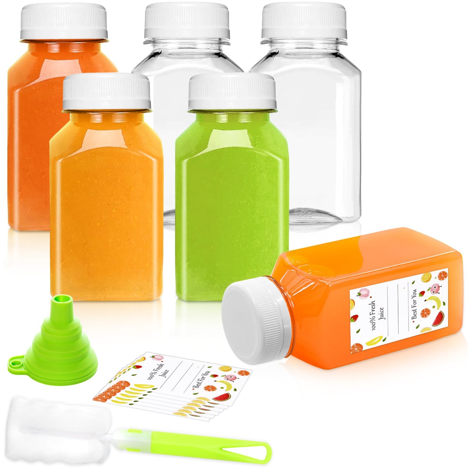 XSBAIHUO Juice Bottles – 4oz with Lids, 6 pcs Plastic 4 Ounces, white