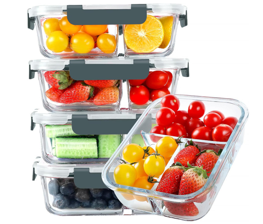 Recipientes de vidrio para preparar comidas, 3 compartimentos, paquete de 5 unid