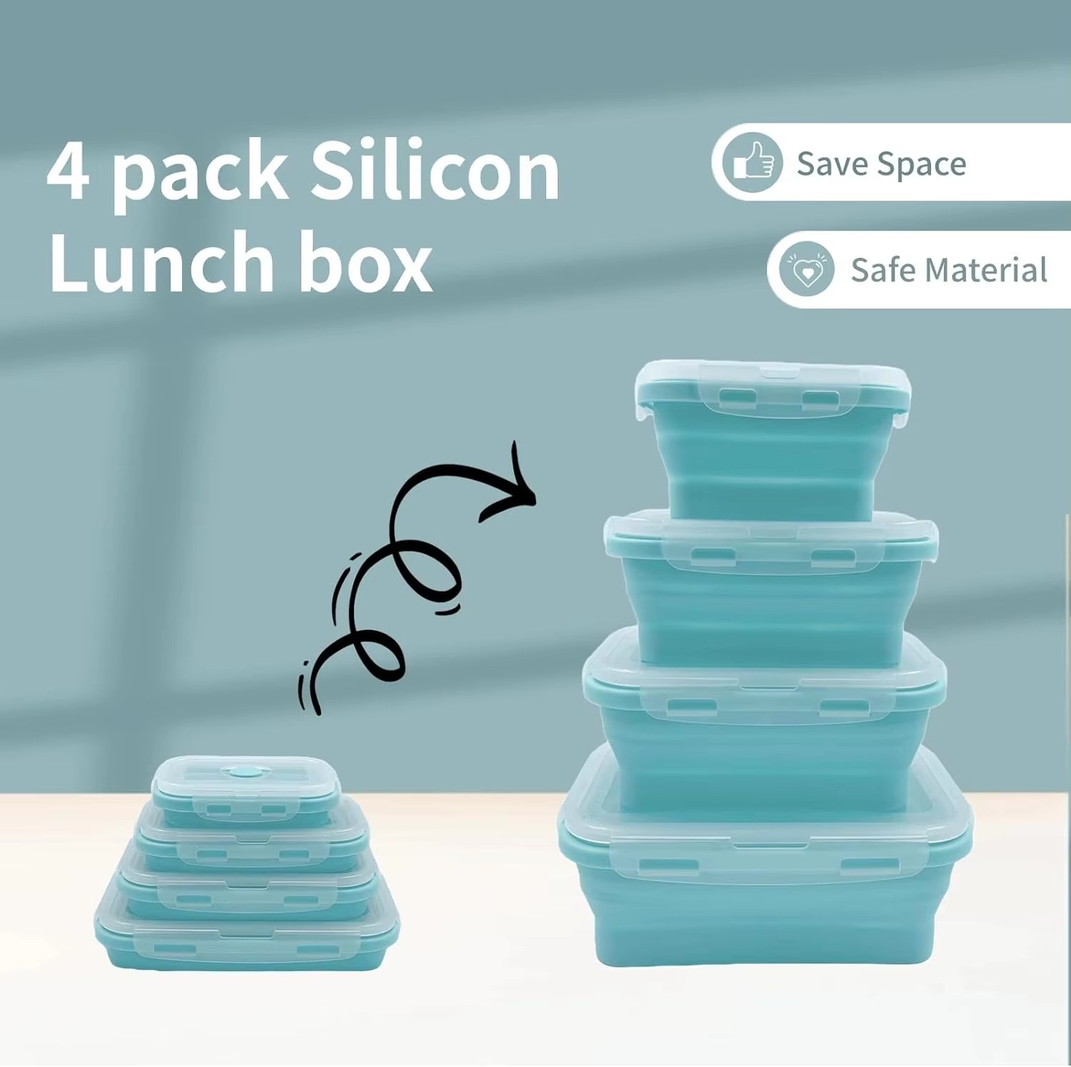 4 Pack Collapsible Silicone Food Storage Containers Foldable Lunch Boxes Set