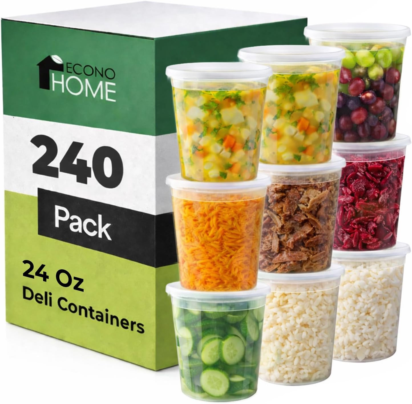 Clear Deli Containers with Lids – 240-Pack, 32Oz Plastic Containers with Lids fo