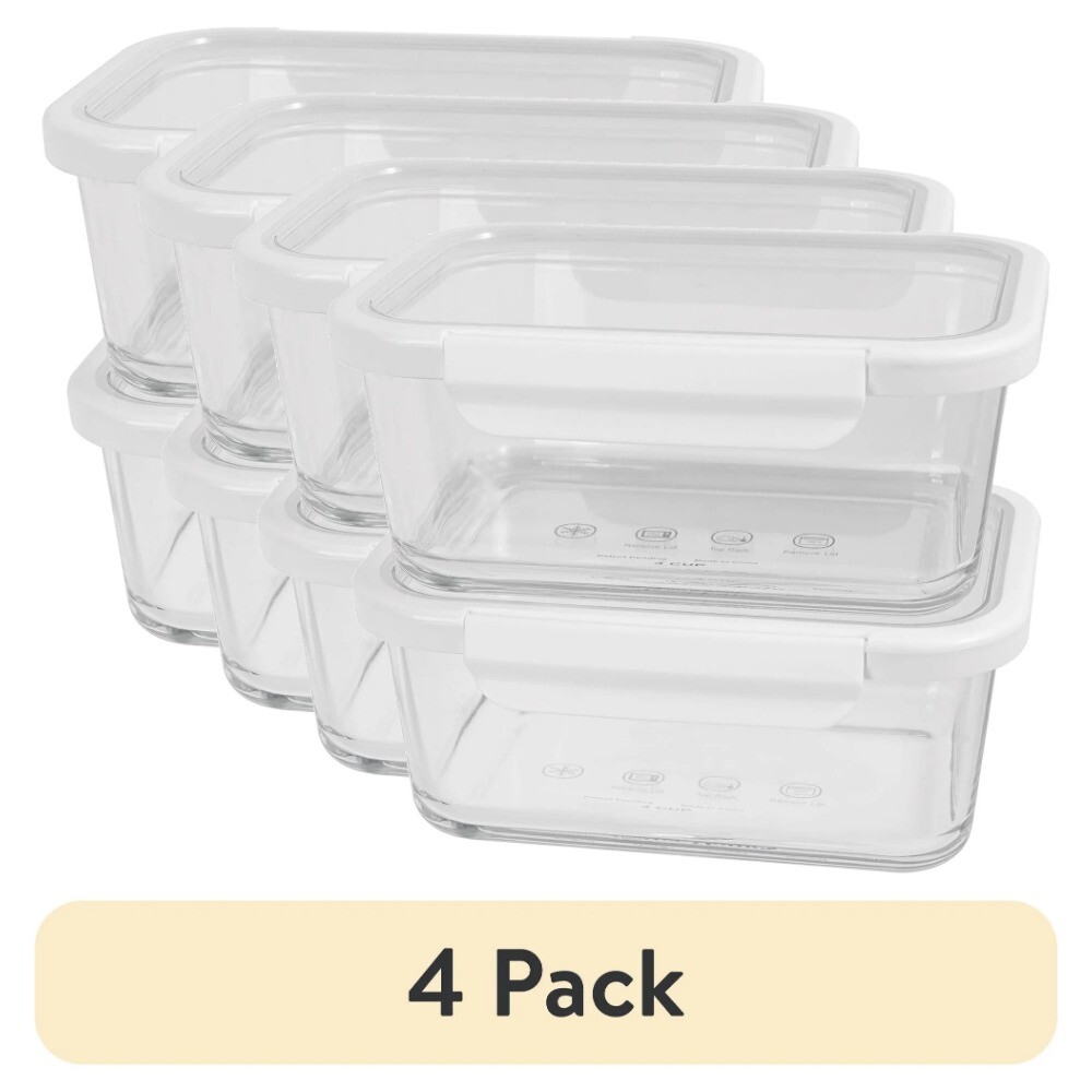 4Cup Rectangle Glass Food Storage Container with Tritan Lid. Set of 2,4 Pieces