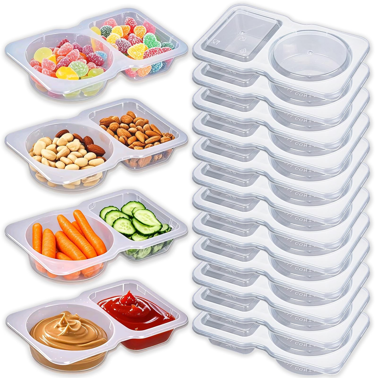 12Pcs Double Compartment Snack Containers with Lids, Reusable Small Sauce Dip…