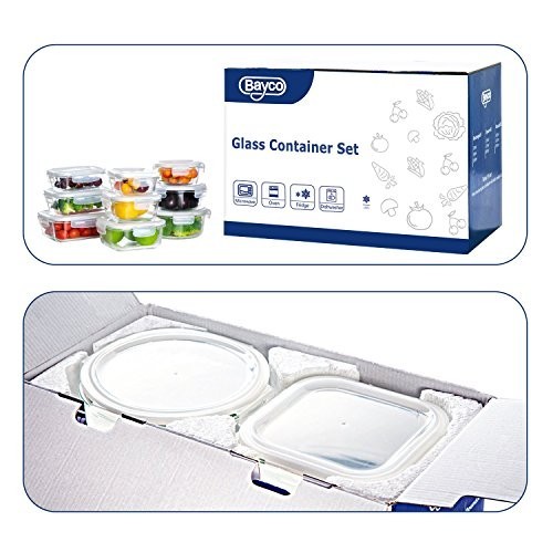 Glass Food Storage Containers 9 Set Airtight Leak Proof Meal Prep BPA Free Oven