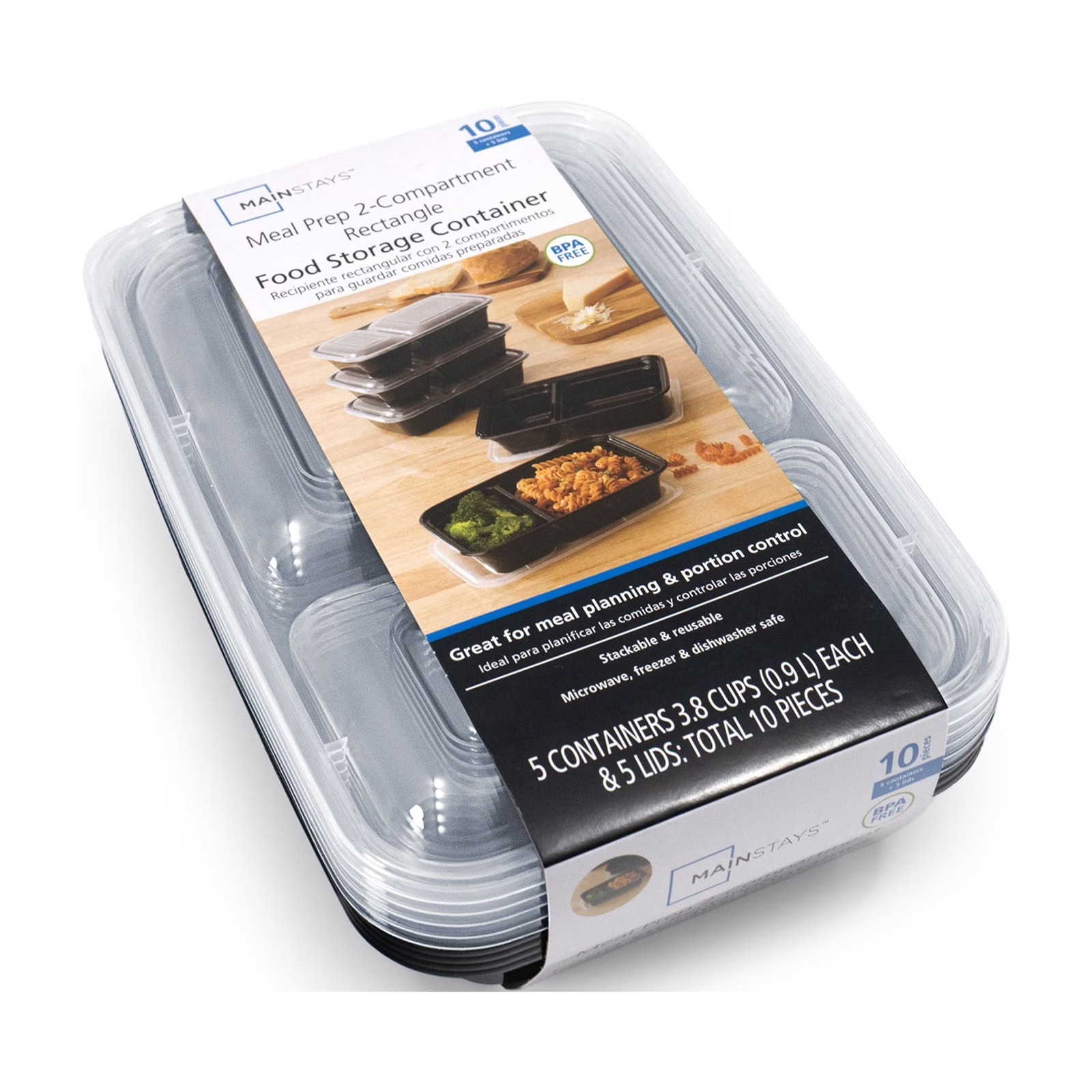 10-Piece (5 Containers + 5 Lids) with 2 Compartments Microwave and Dishwasher