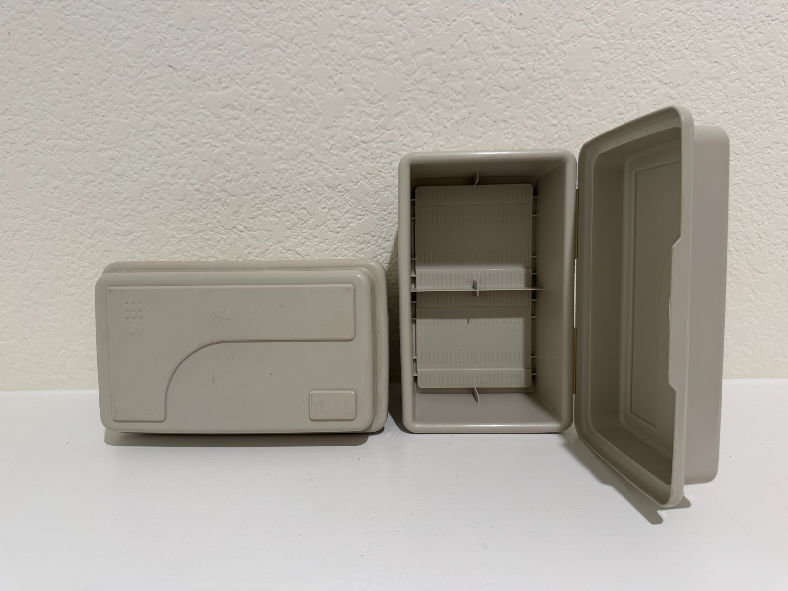 Pair of ALPHA Hinged Plastic Slide / Parts Storage Boxes – Made in USA