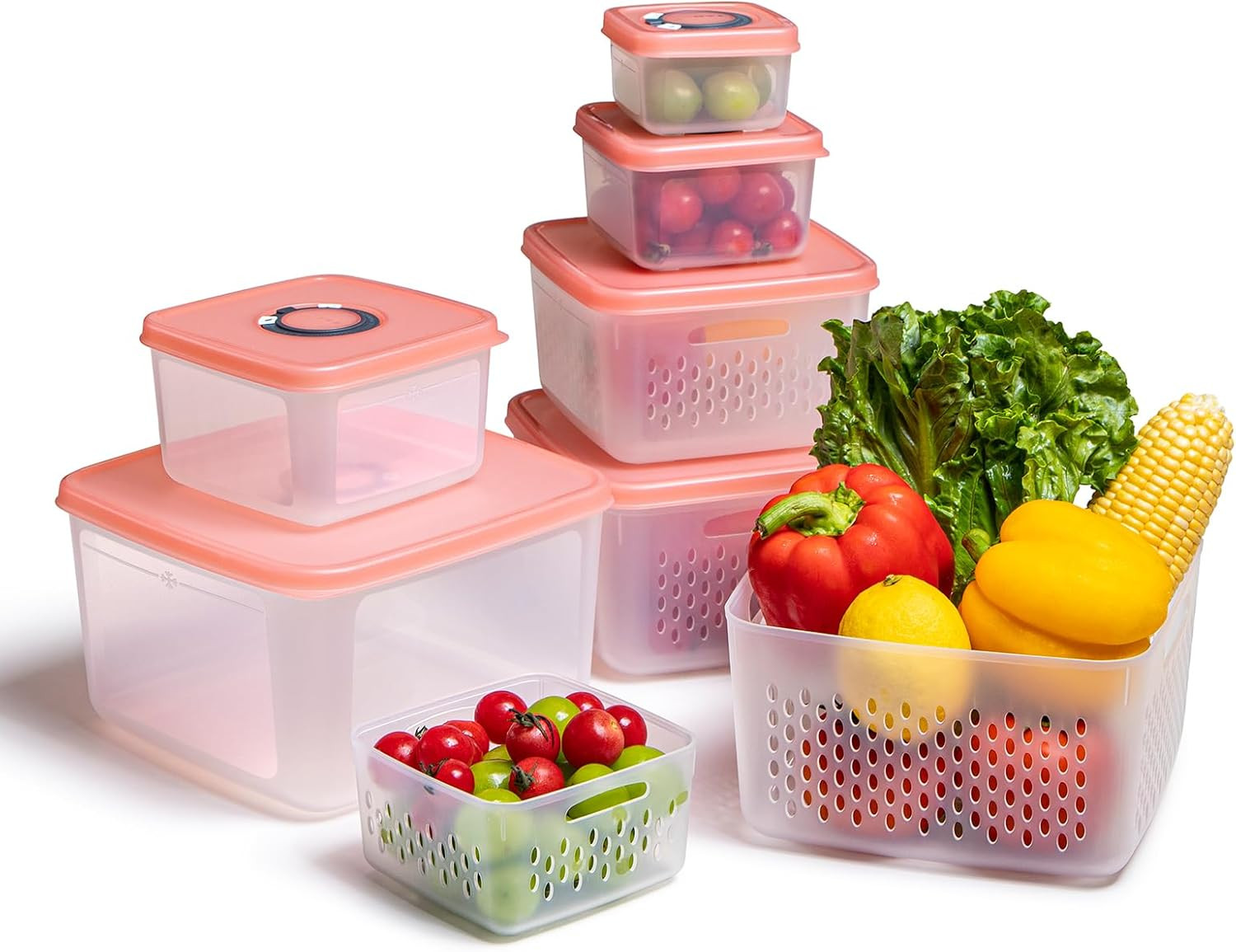 6-Piece Fruit Storage Containers for Fridge with Lids — Bpa-Free Produce & Salad
