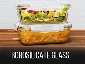 8 Cups/ 63 Oz 4 Piece (2 containers + 2 Lids) Large Glass Food Storage/ Baking