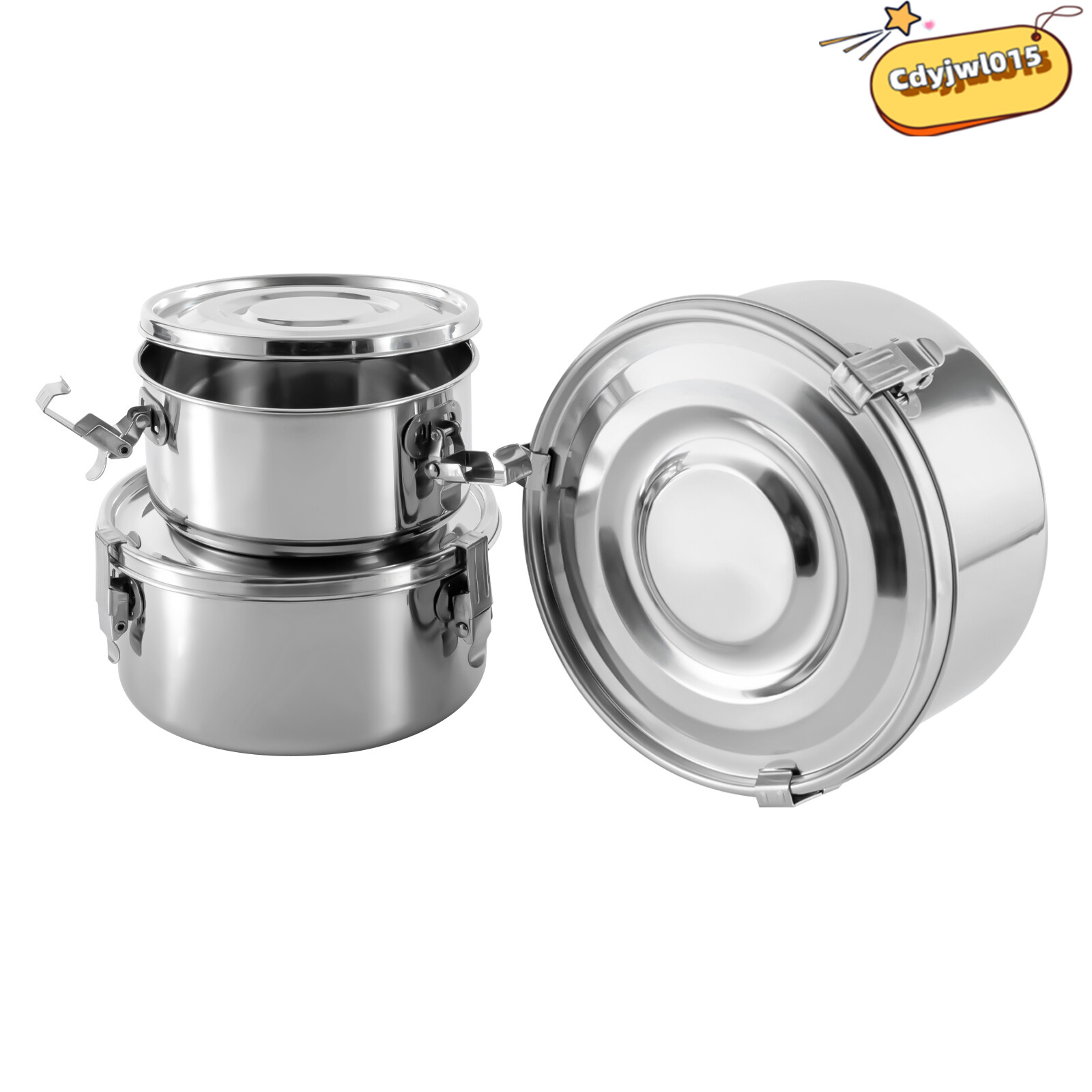 3-Piece 304 Stainless Steel Food Storage Containers Set 650/1000/1600ml