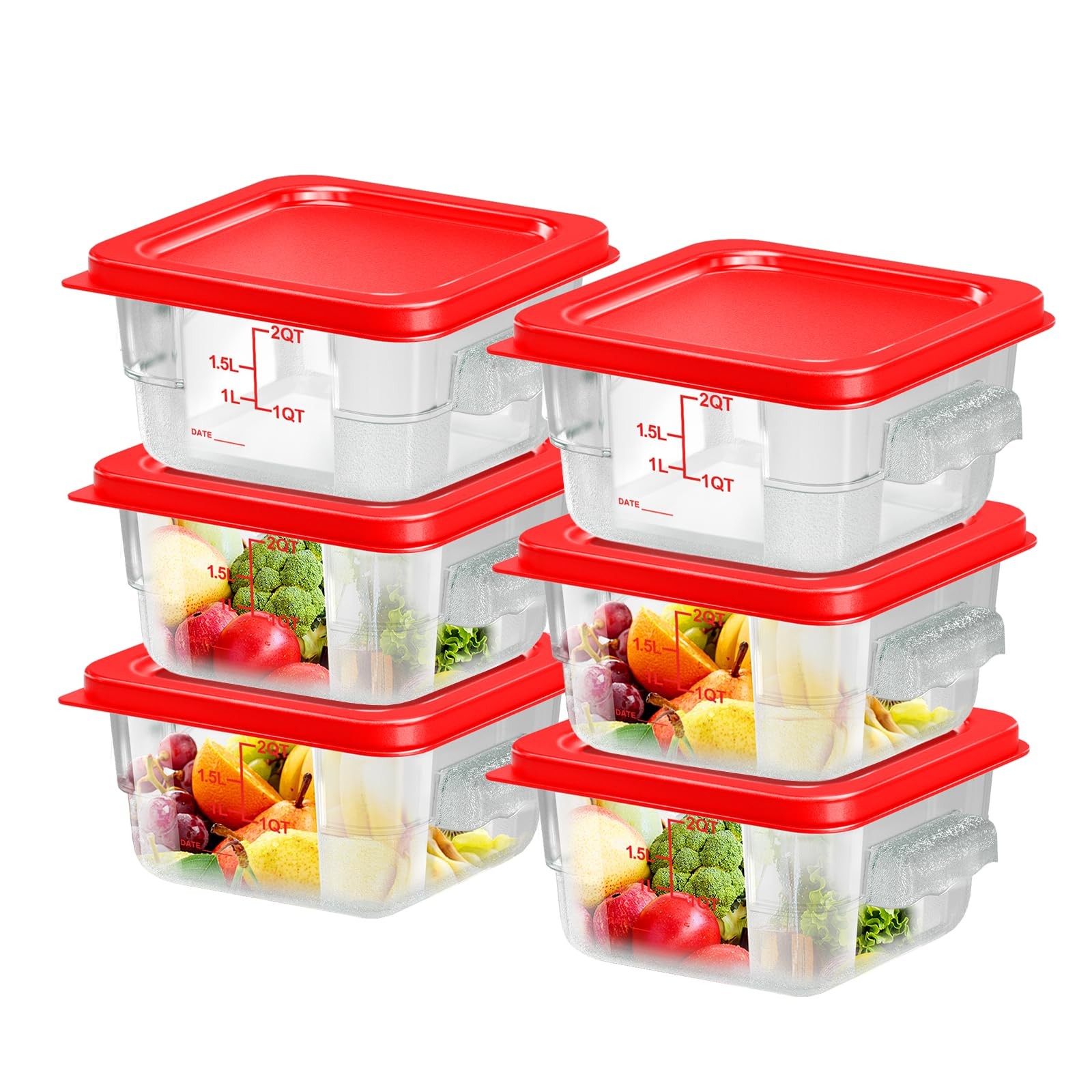 6 pcs 2qt Food Storage Containers with Lid, Square Clear Commercial Food Stor…