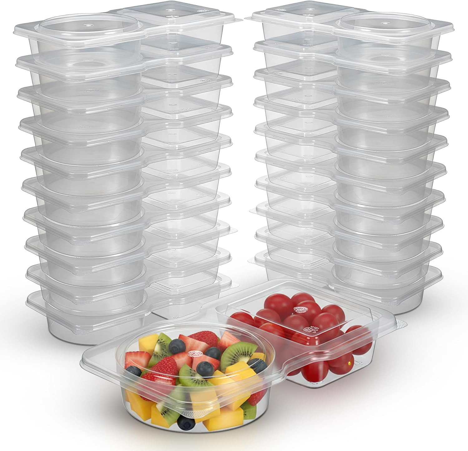 Reusable Snack Containers with Lids 30 Pack – 2 Compartment Portion Control Food