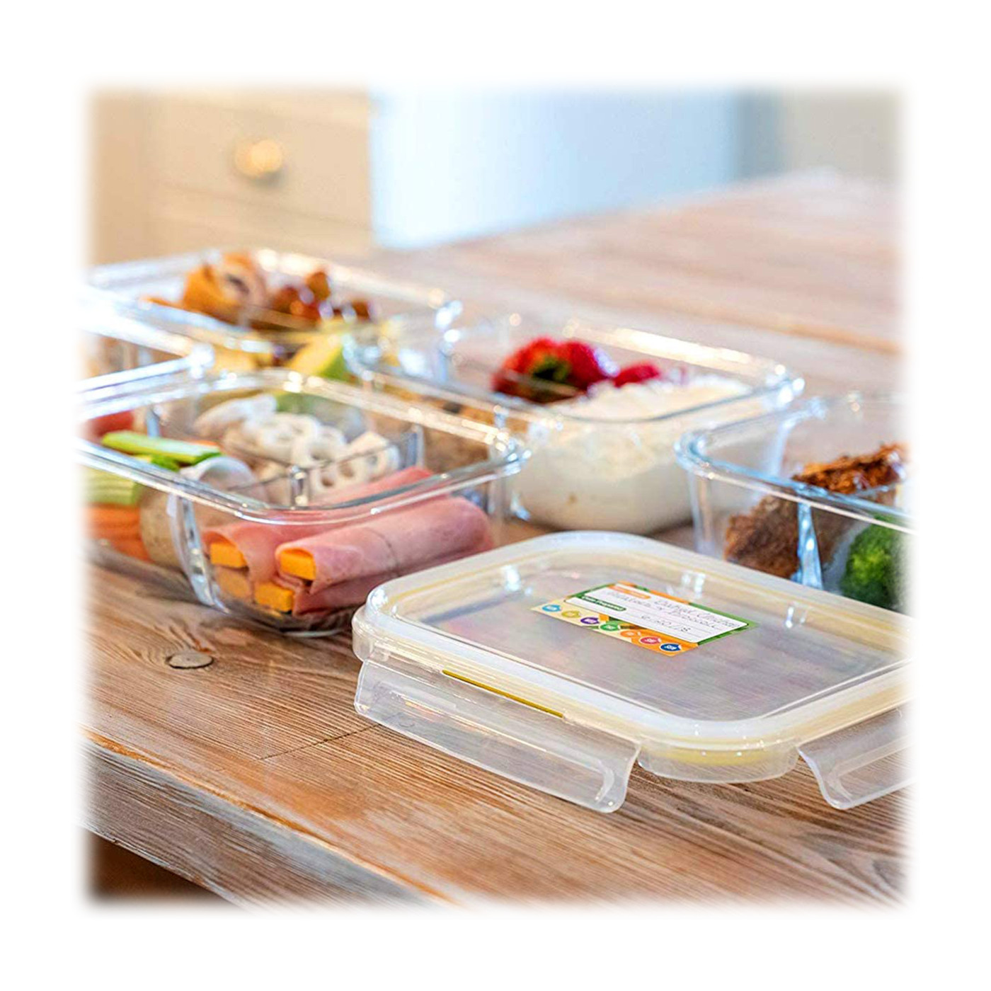Hello Meal Prep 5-Piece 3-Compartment Leakproof Glass Storage Containers