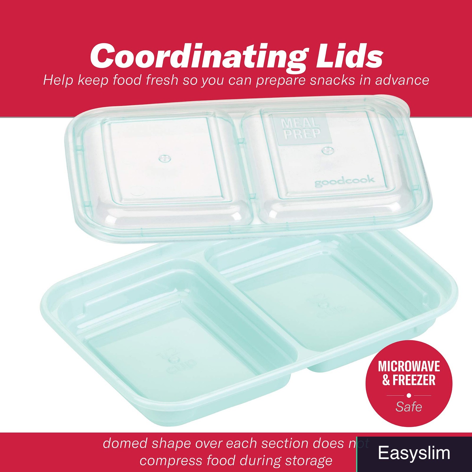 Divided Food Storage Containers 2 Compartment 10 Pack Blue Snap Lids