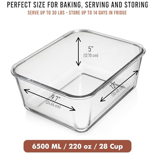 6500 ML / 220 oz / 28 Cup LARGE Glass Food Storage Container with 6500 ml